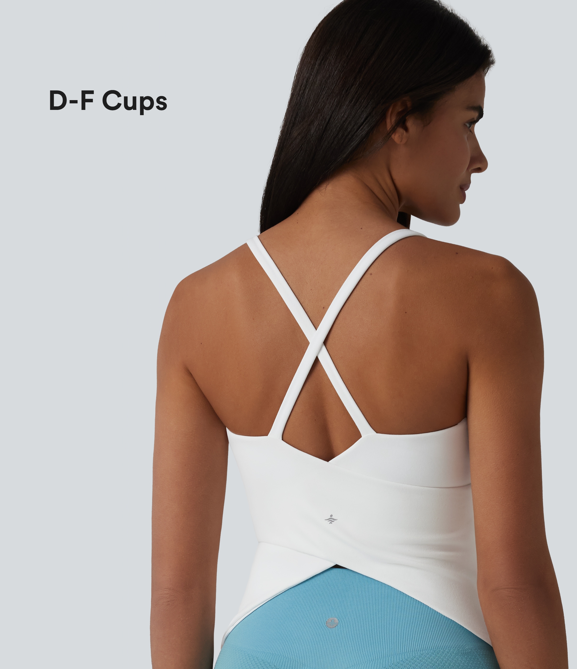 Scoop Neck Crisscross Back Crossover Hem Built-in Bra Yoga Cami Top D-F Cups
