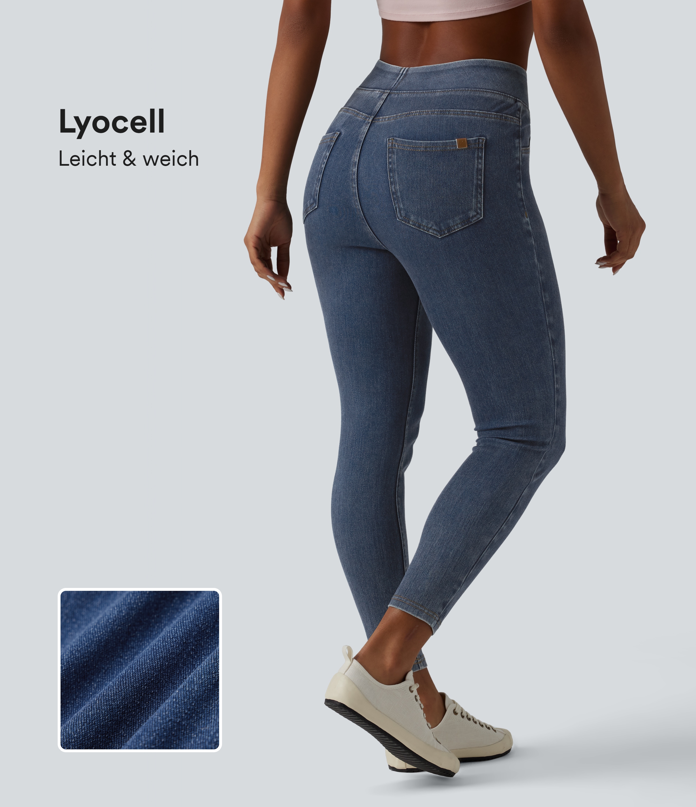 Halara Flex™ - Lässige 7/8-Denim-Leggings aus drapiertem Lyocell mit hohem Bund und Gesäßtaschen