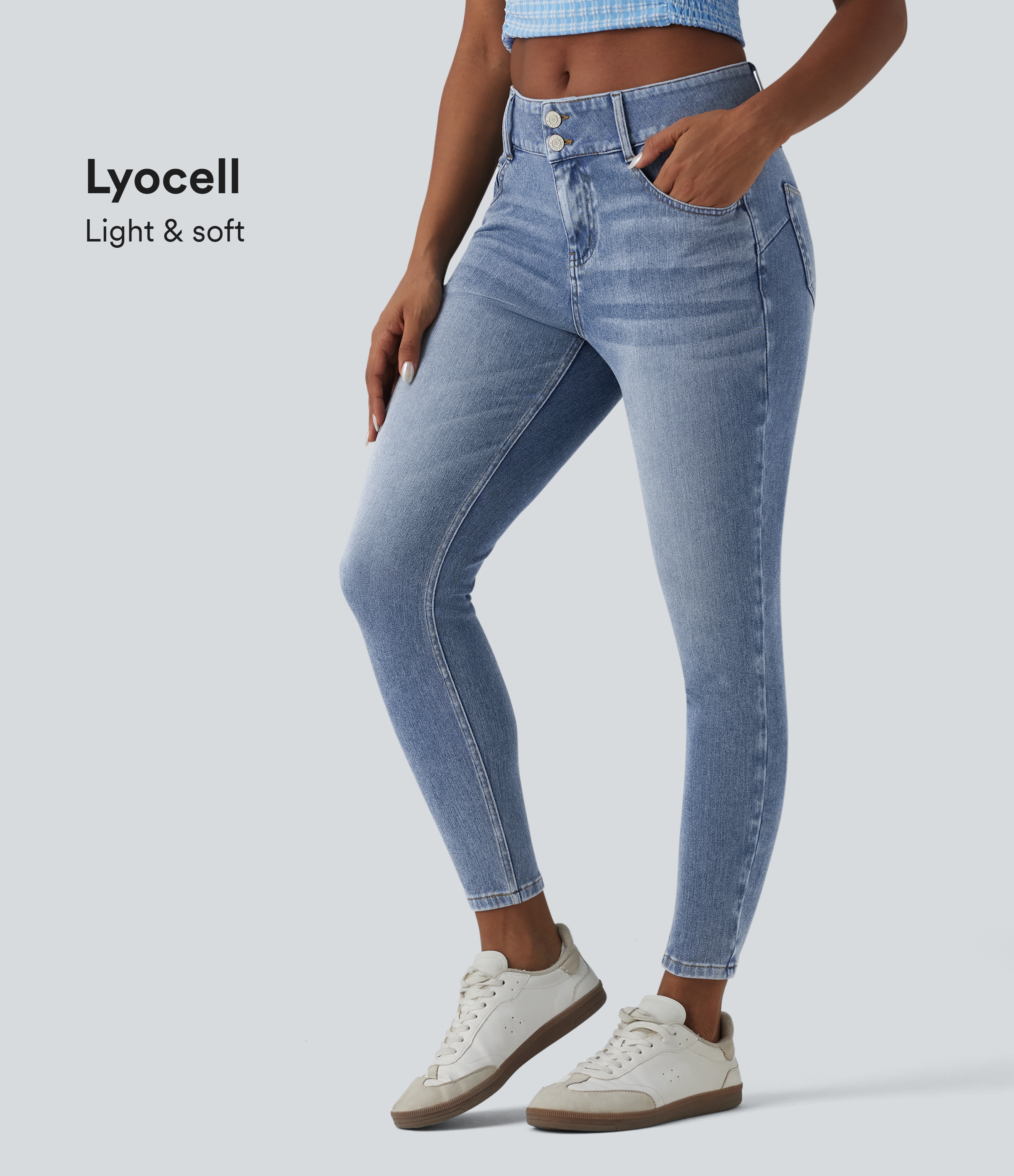 Halara Flex™ Mid Rise Draped Lyocell Washed Skinny Casual Jeans with Pockets