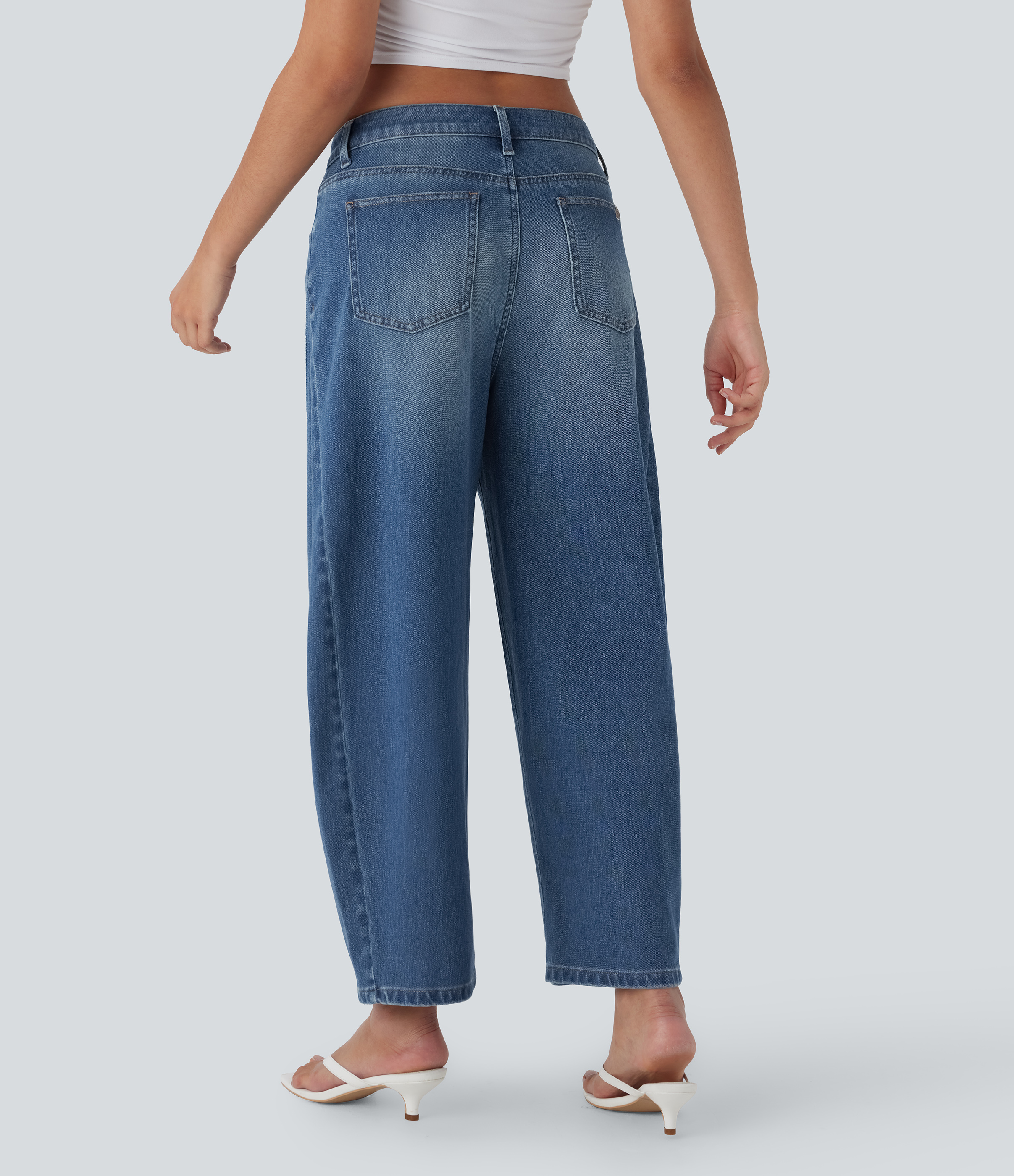 Blue Surf Denim Halara Flex™ Mid Rise Gewaschene Lässige Barrel Leg Jeans mit Taschen / 2