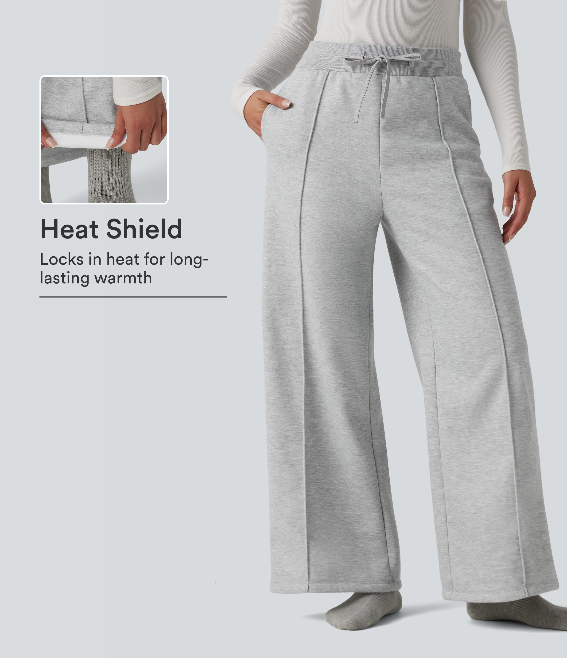 Pantalon thermique coupe droite taille haute avec cordon de serrage et poches