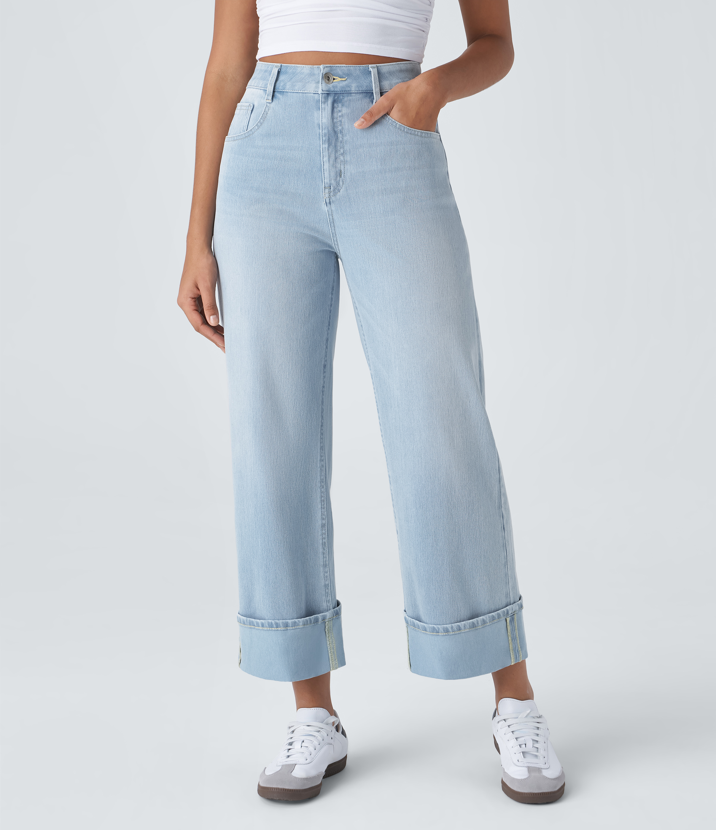 Halara Flex™ Jean Larges Taille Haute Ourlet Roulotté Multiples Poches