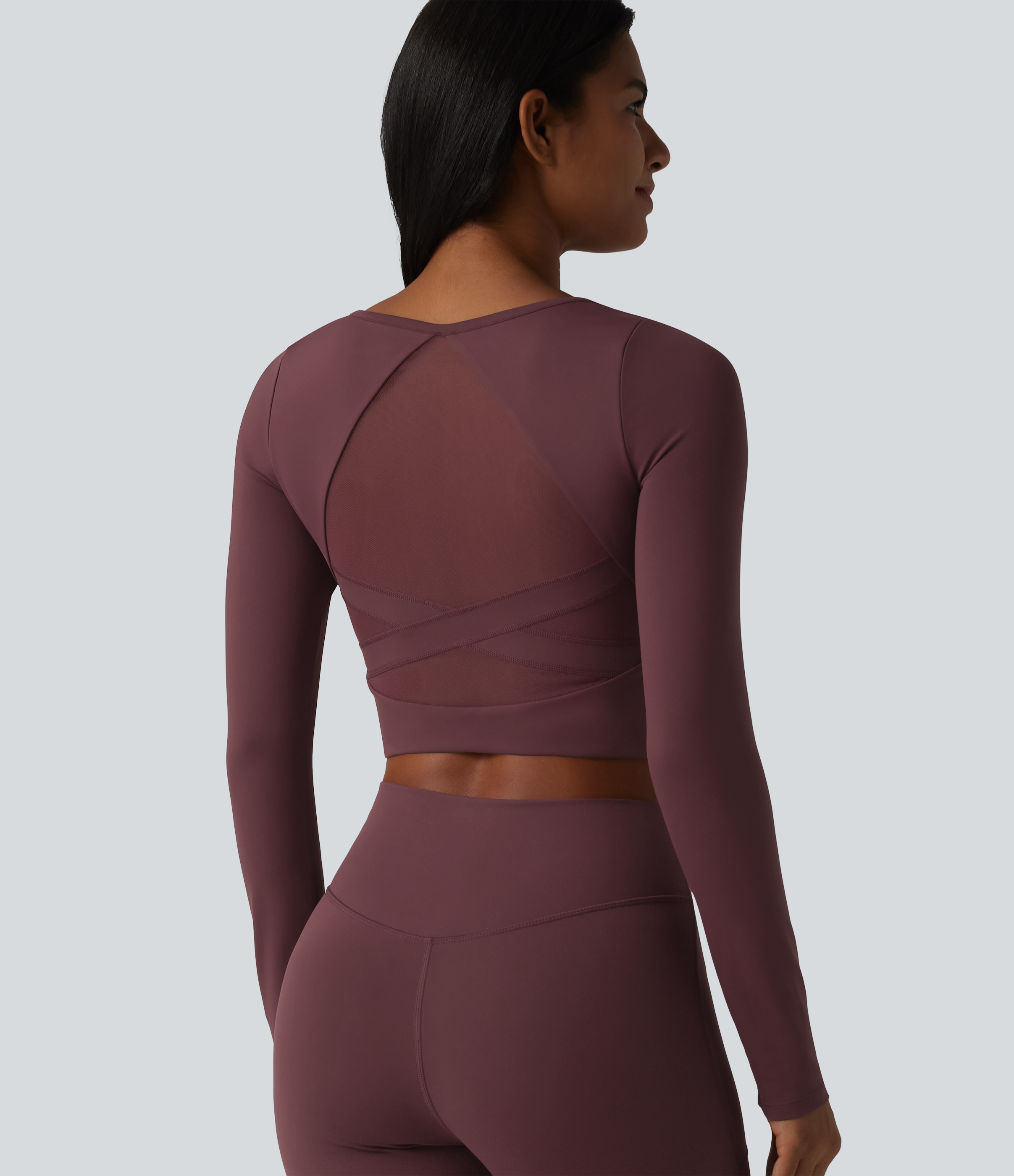 Long Sleeve Breathable Mesh Built-in Bra Yoga Sports Top