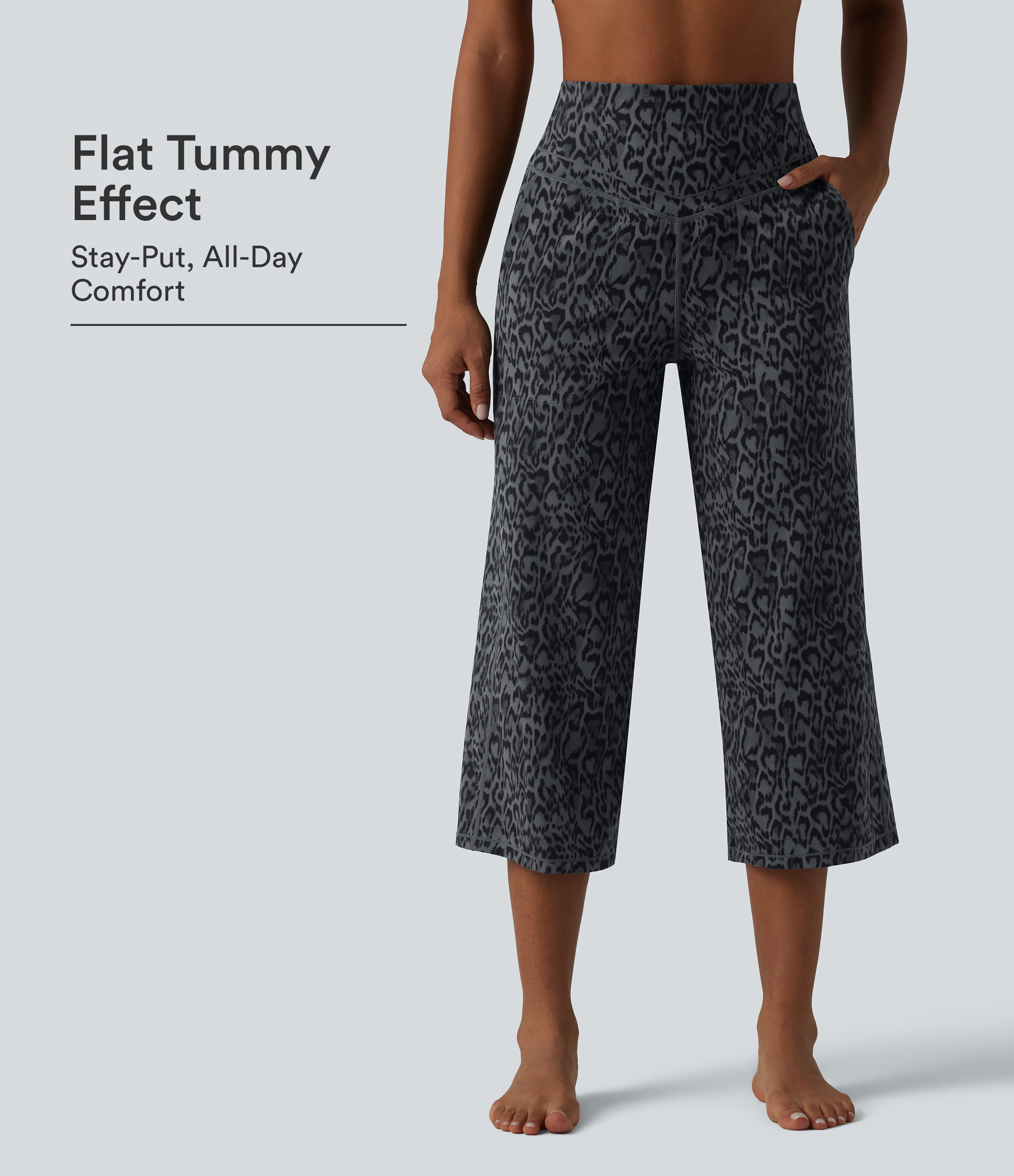 Halara UltraSculpt™ Leopard Print High Waisted Tummy Control Straight Leg Cropped Yoga Pants with Pockets