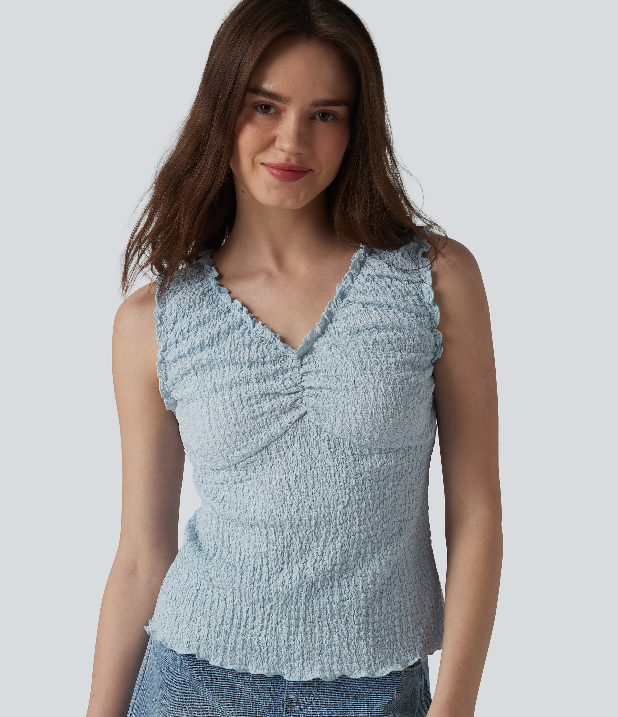 V Neck Frill Hem Casual Tank Top