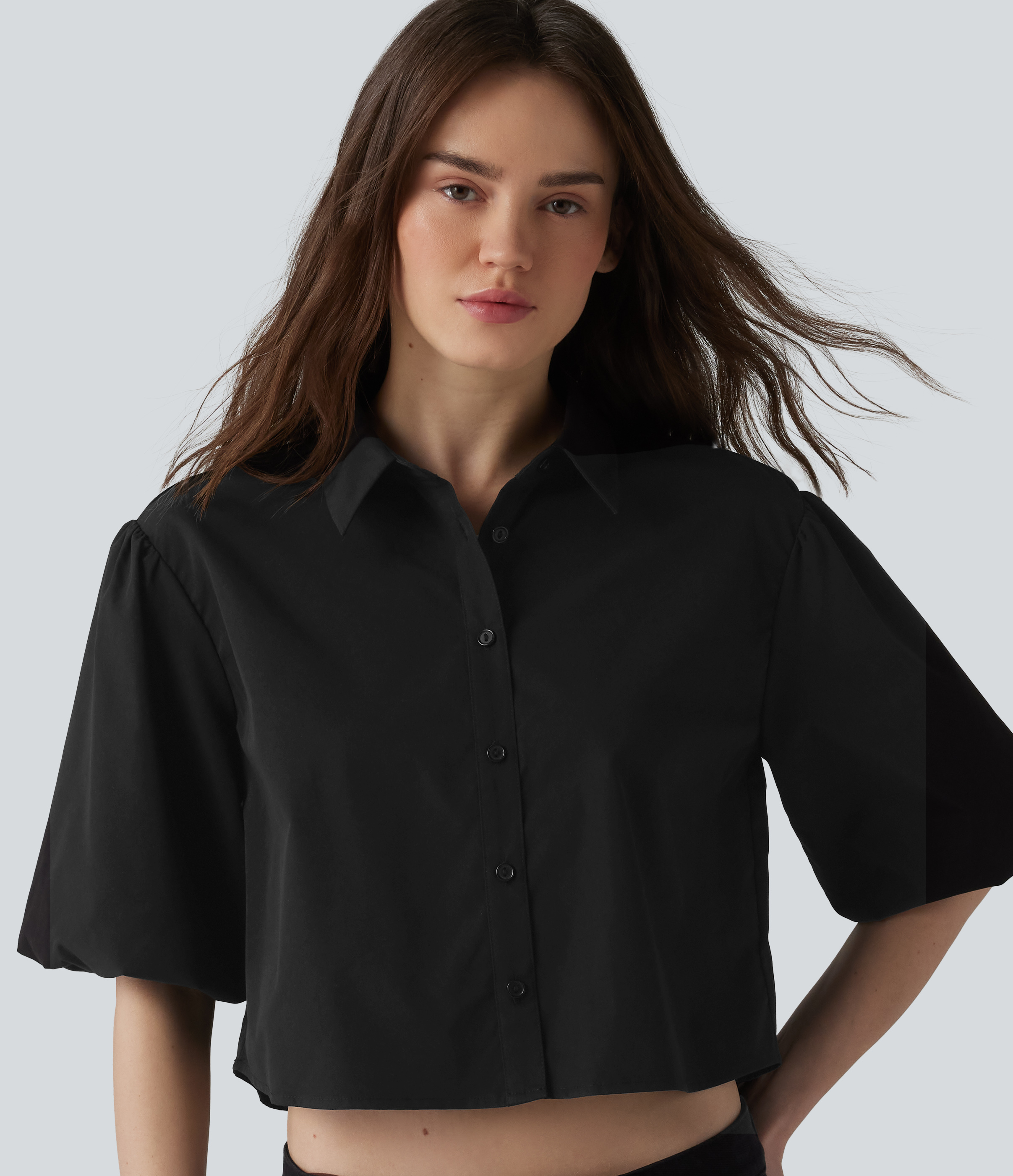 Camisa casual de media manga abullonada