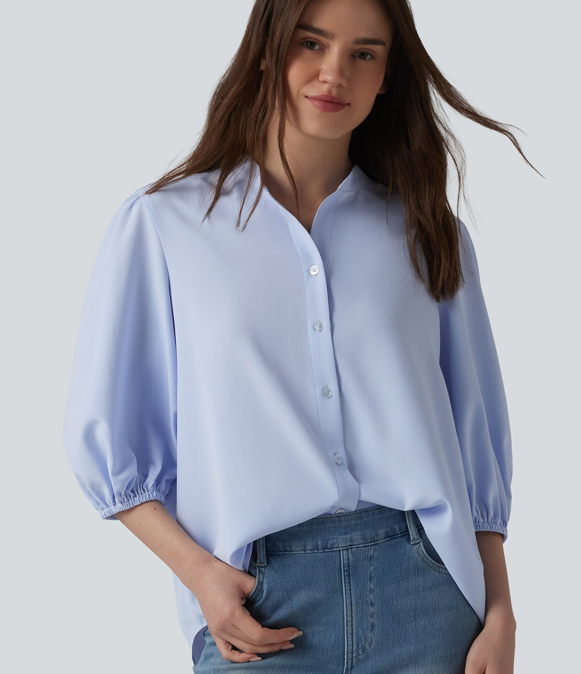 3/4 Puff Sleeve Casual Shirt
