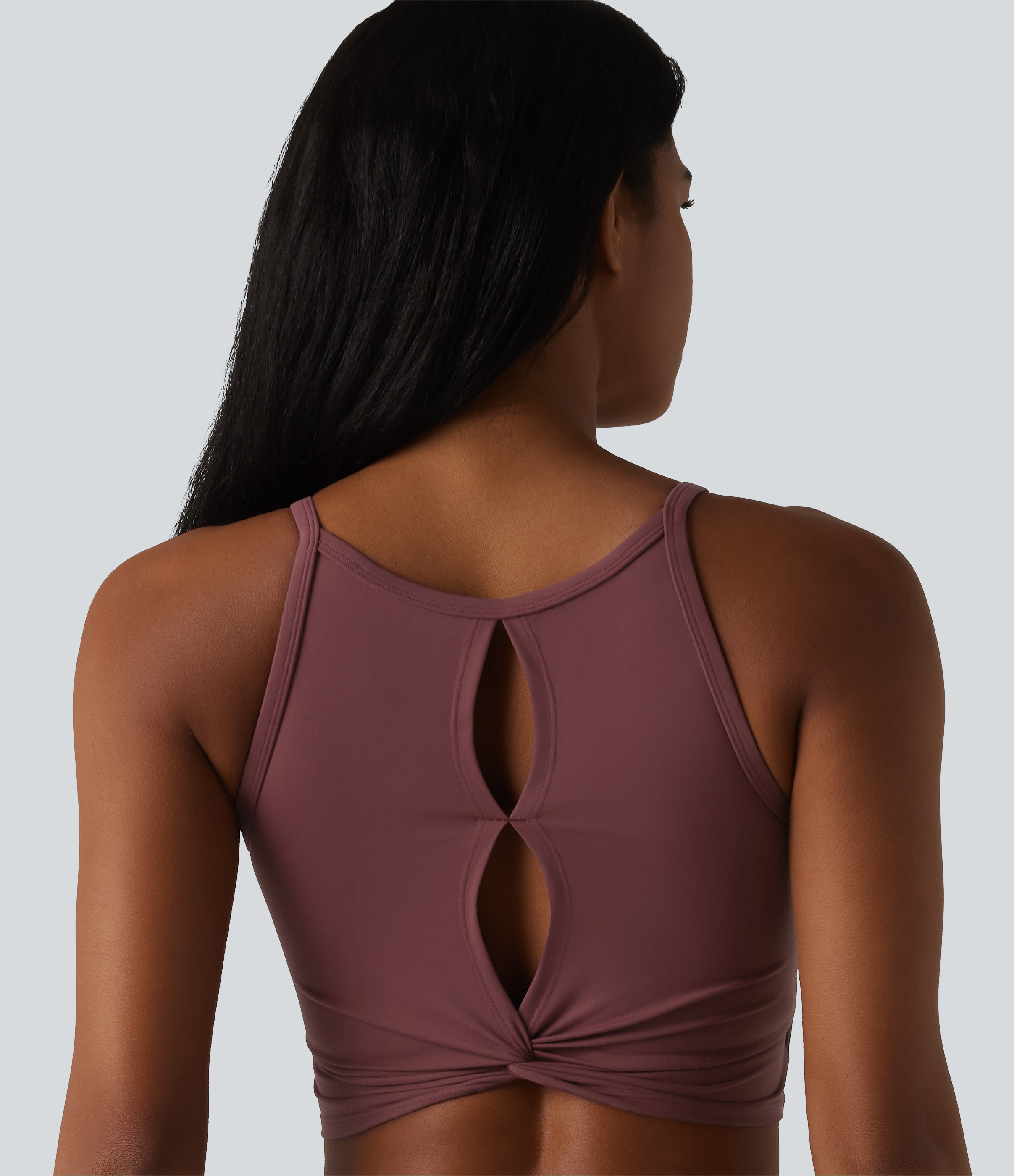 SoftlyZero™ Plush Cut-Out Twisted Back U-Neck Built-in Bra Yoga Tank Top