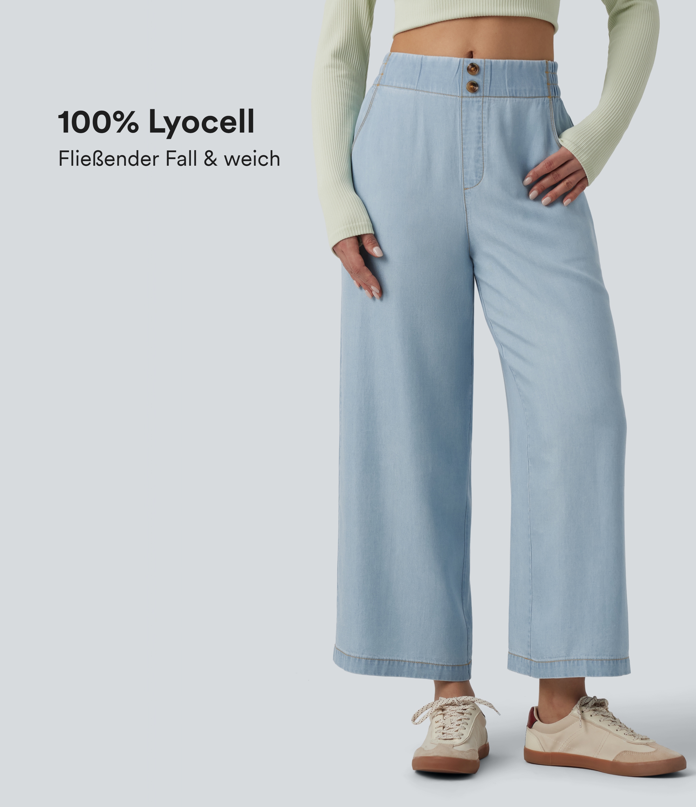 Lässige Baggy-Jeans aus drapiertem Lyocell mit mittelhohem Bund und Seitentaschen