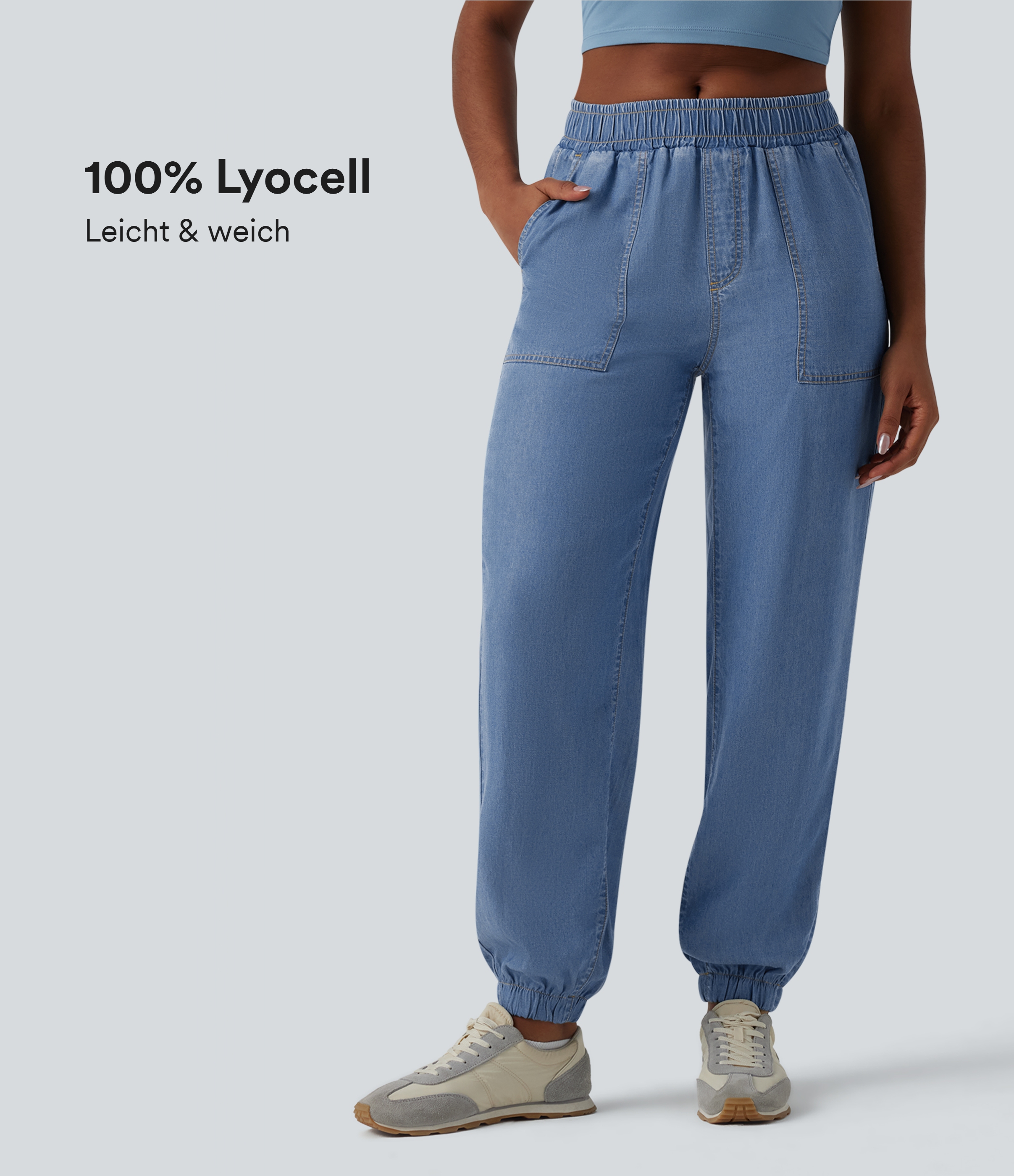 Lässige Denim-Joggers aus Lyocell mit mittelhohem Bund und Seitentaschen