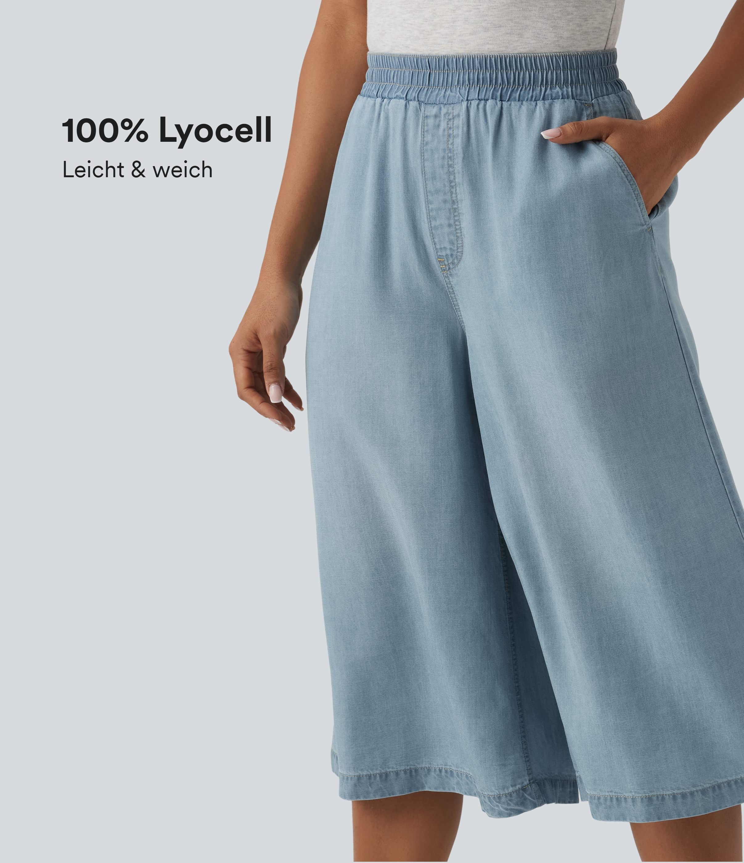 Lässige Capri-Jeans aus Lyocell mit hohem Bund, Seitentaschen und weitem Bein