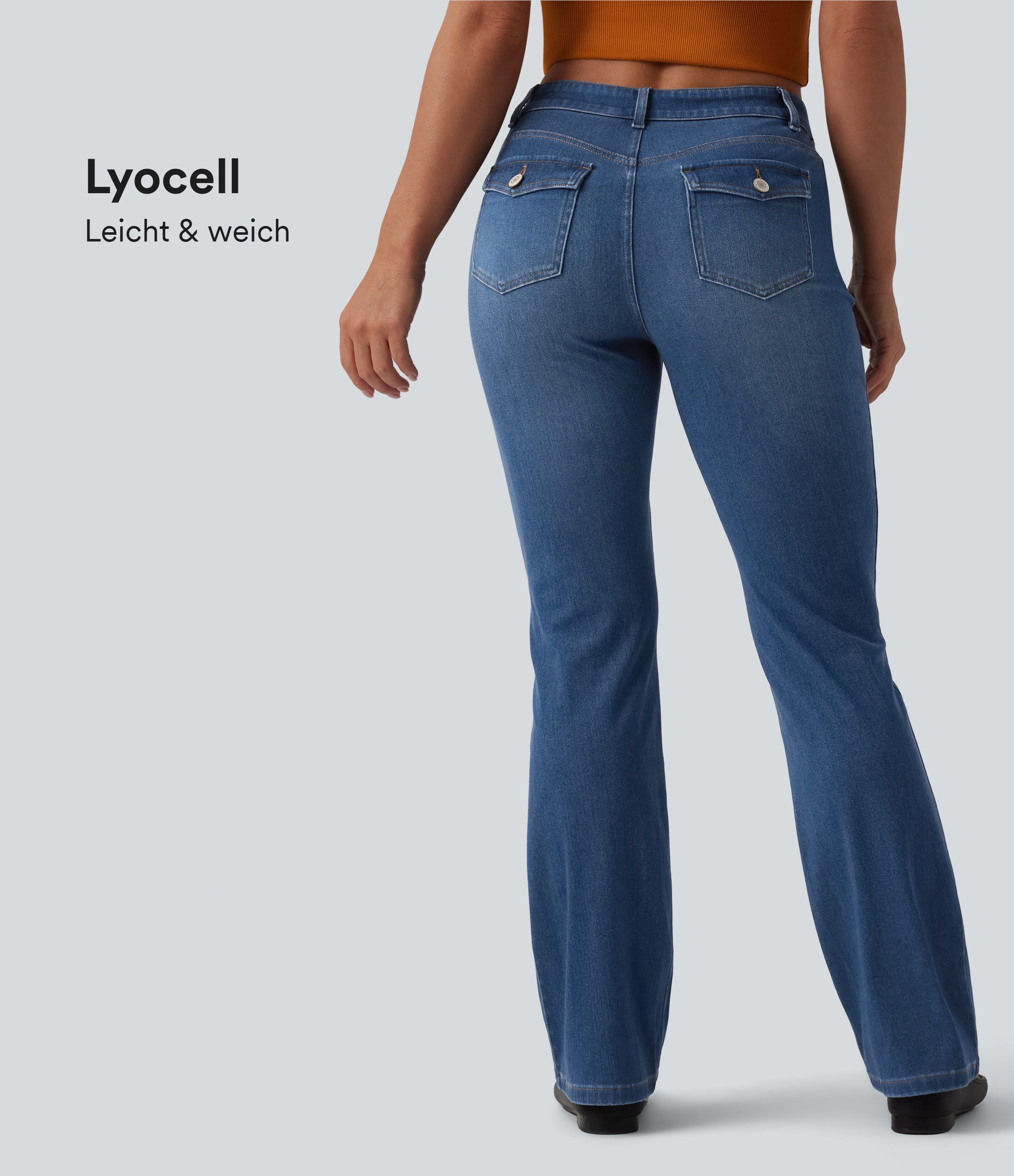 Halara Flex™ - Lässige Bootcut-Jeans aus drapiertem Lyocell mit niedrigem Bund und mehreren Taschen