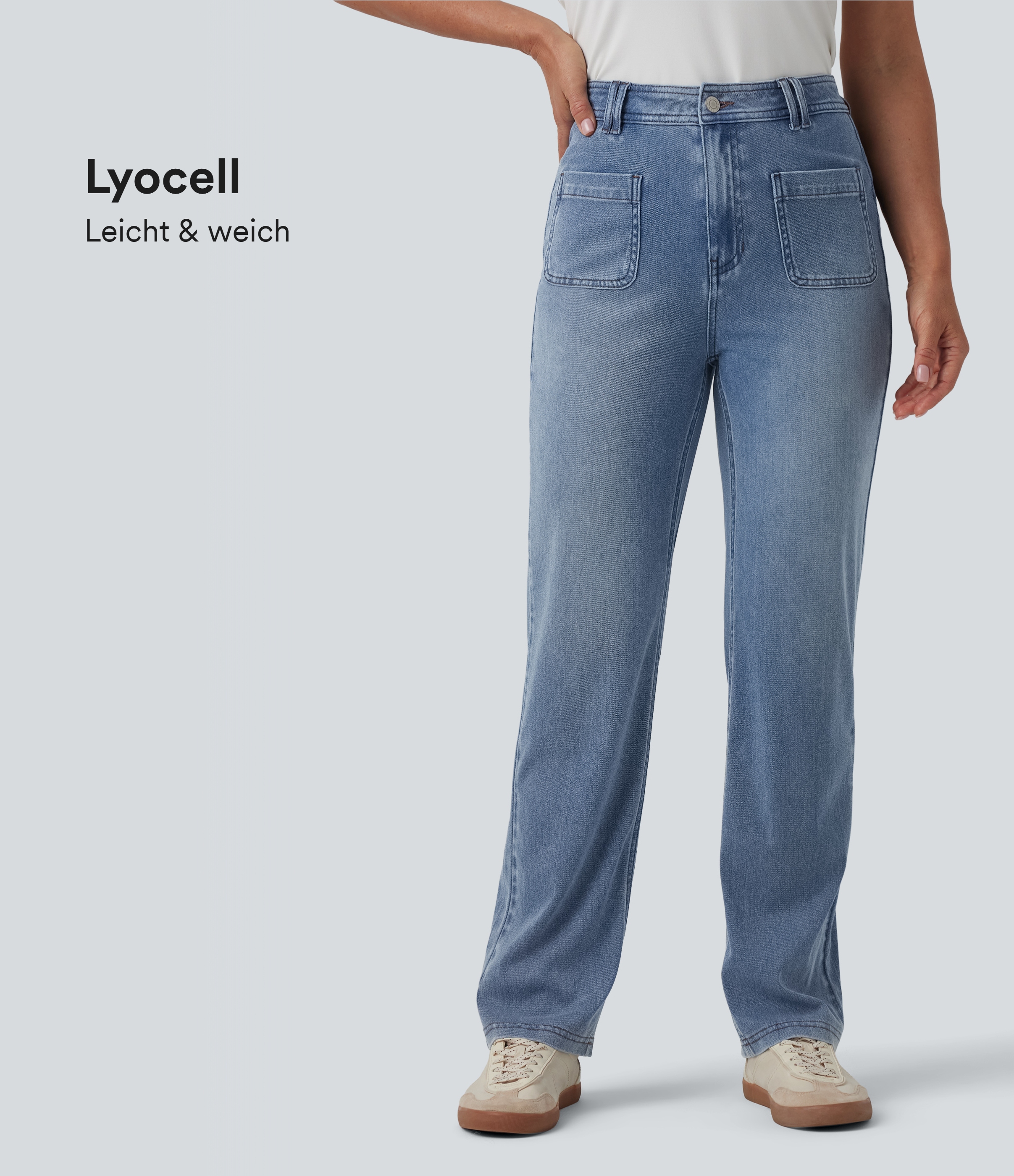 Halara Flex™ - Lässige Bootcut-Jeans aus drapiertem Lyocell mit hohem Bund und mehreren Taschen