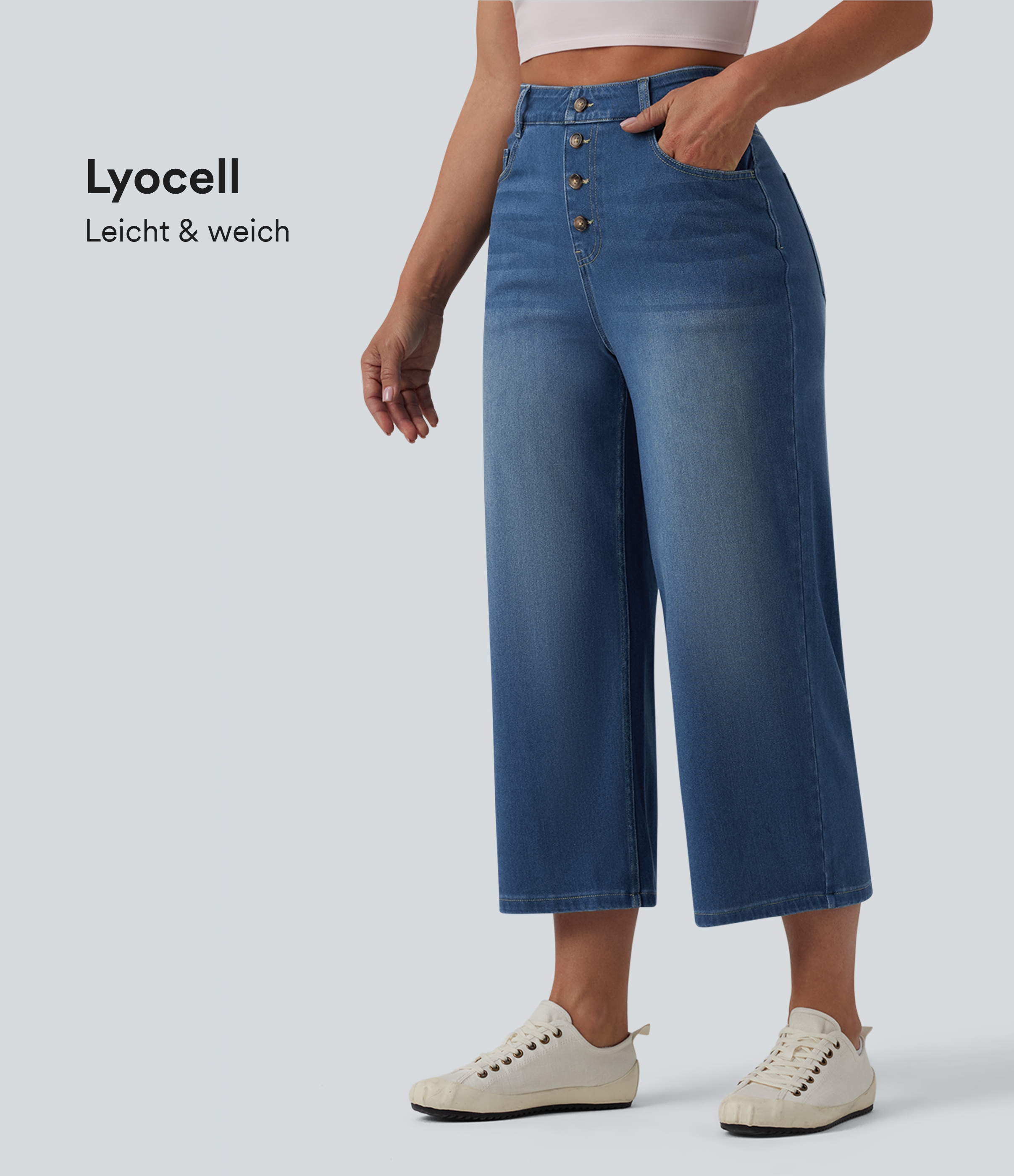 Halara Flex™ - Lässige, verkürzte Jeans aus drapiertem Lyocell mit hohem Bund, mehreren Taschen und weitem Bein