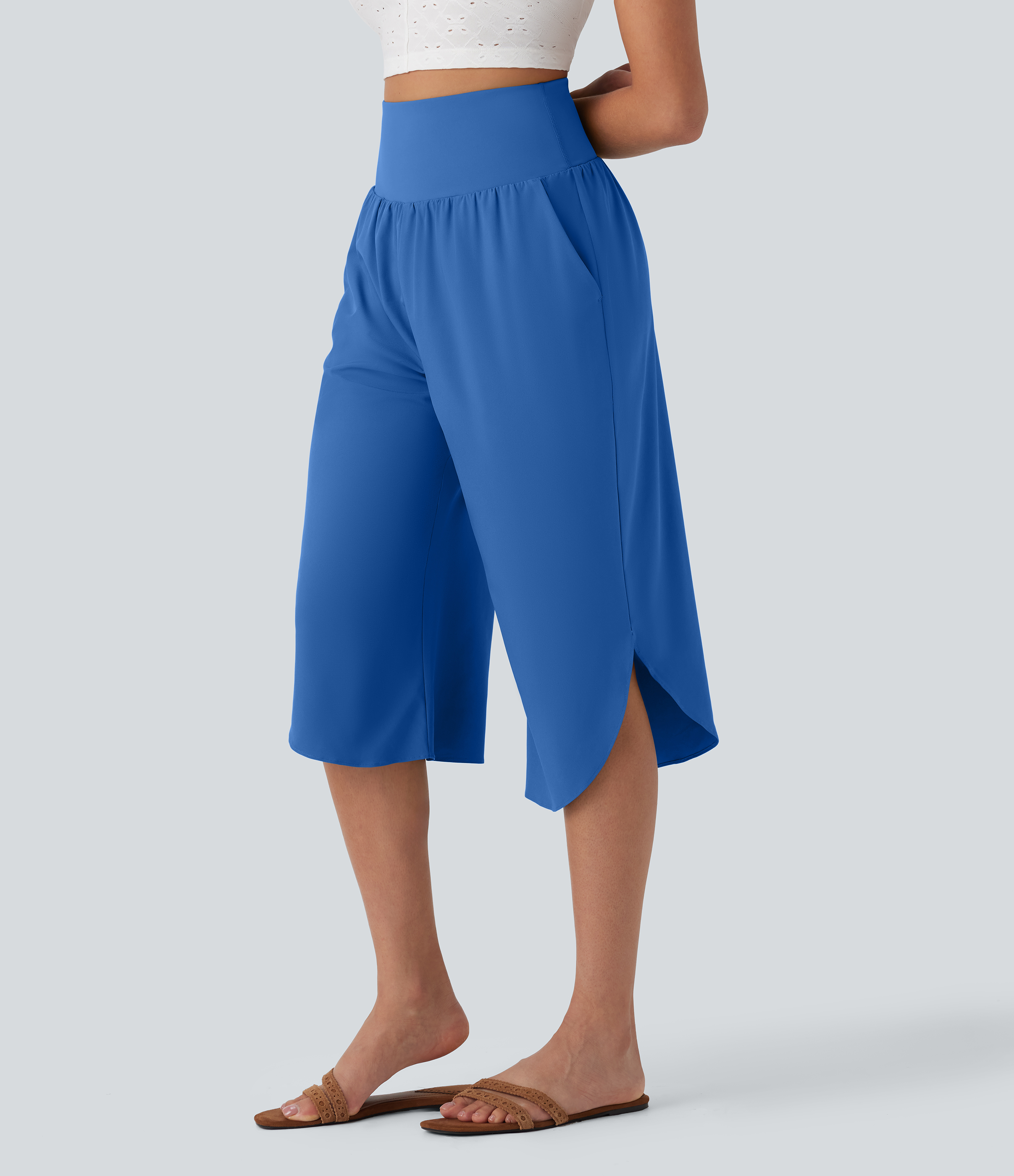 Breezeful™ High Waisted Tummy Control Hem Quick Dry Capri Pants with Pockets