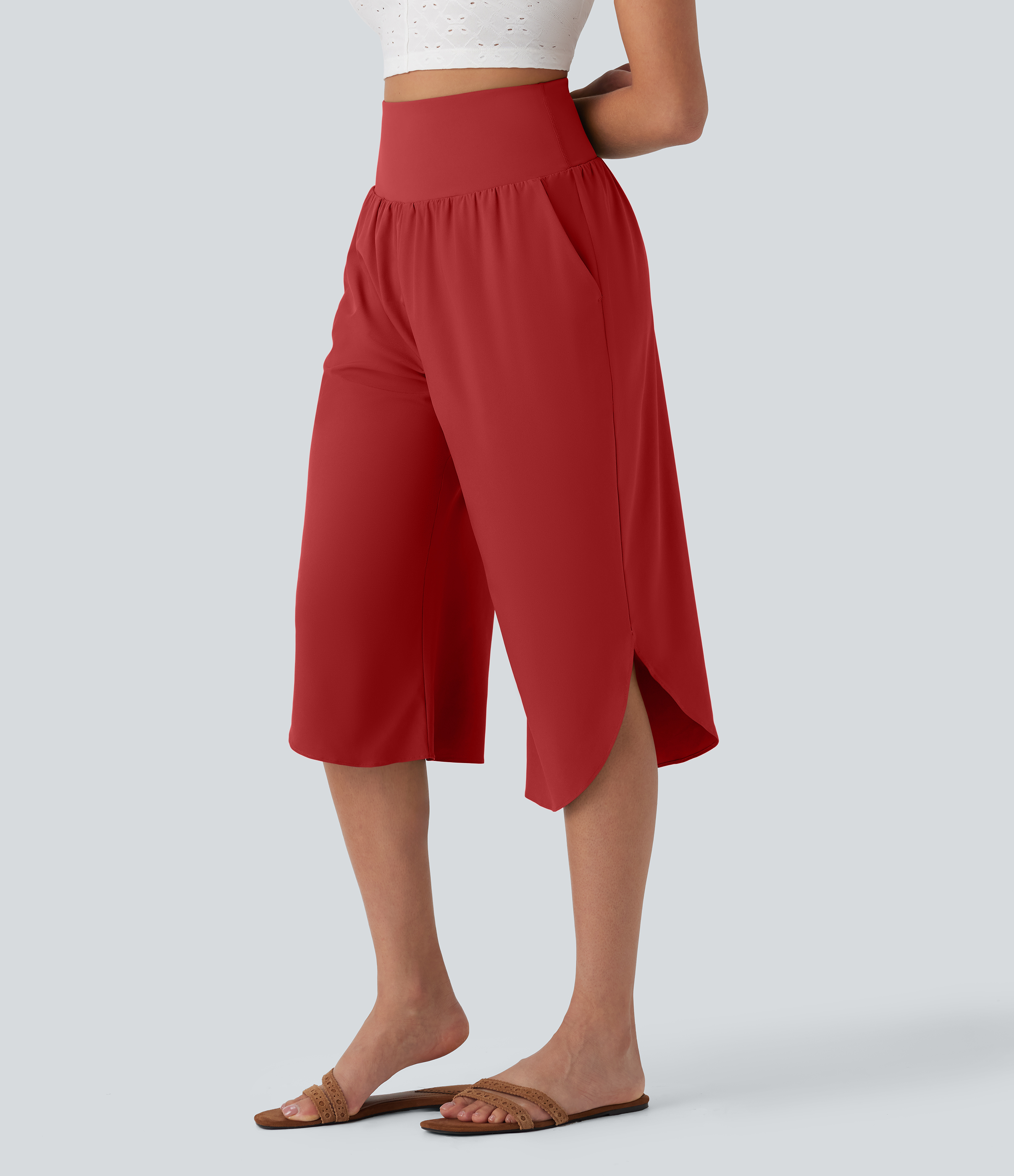 Breezeful™ High Waisted Tummy Control Hem Quick Dry Capri Pants with Pockets