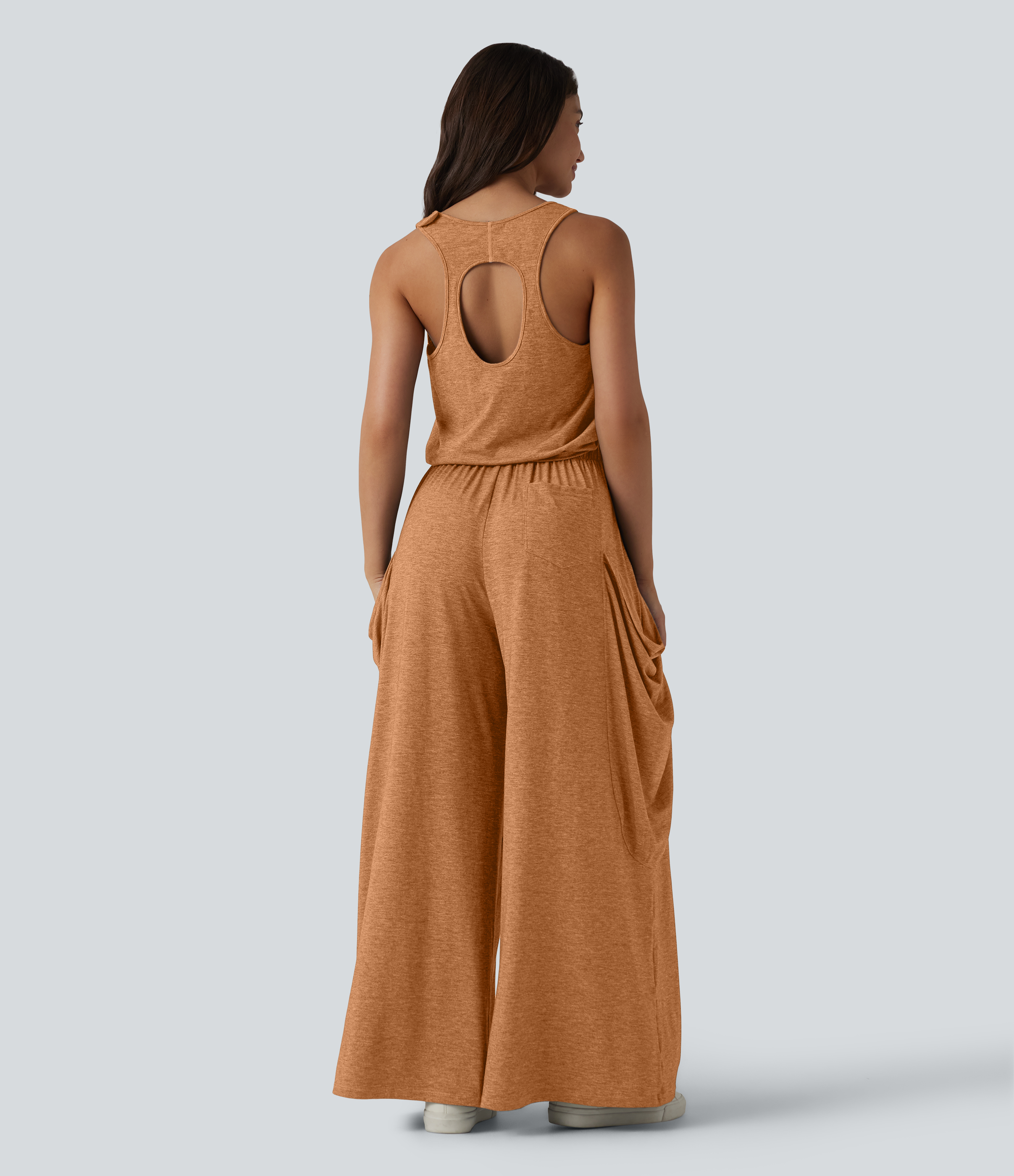 Sleeveless Cut Out Wide Leg Casual Jumpsuit with Pockets-Easy Peezy Edition