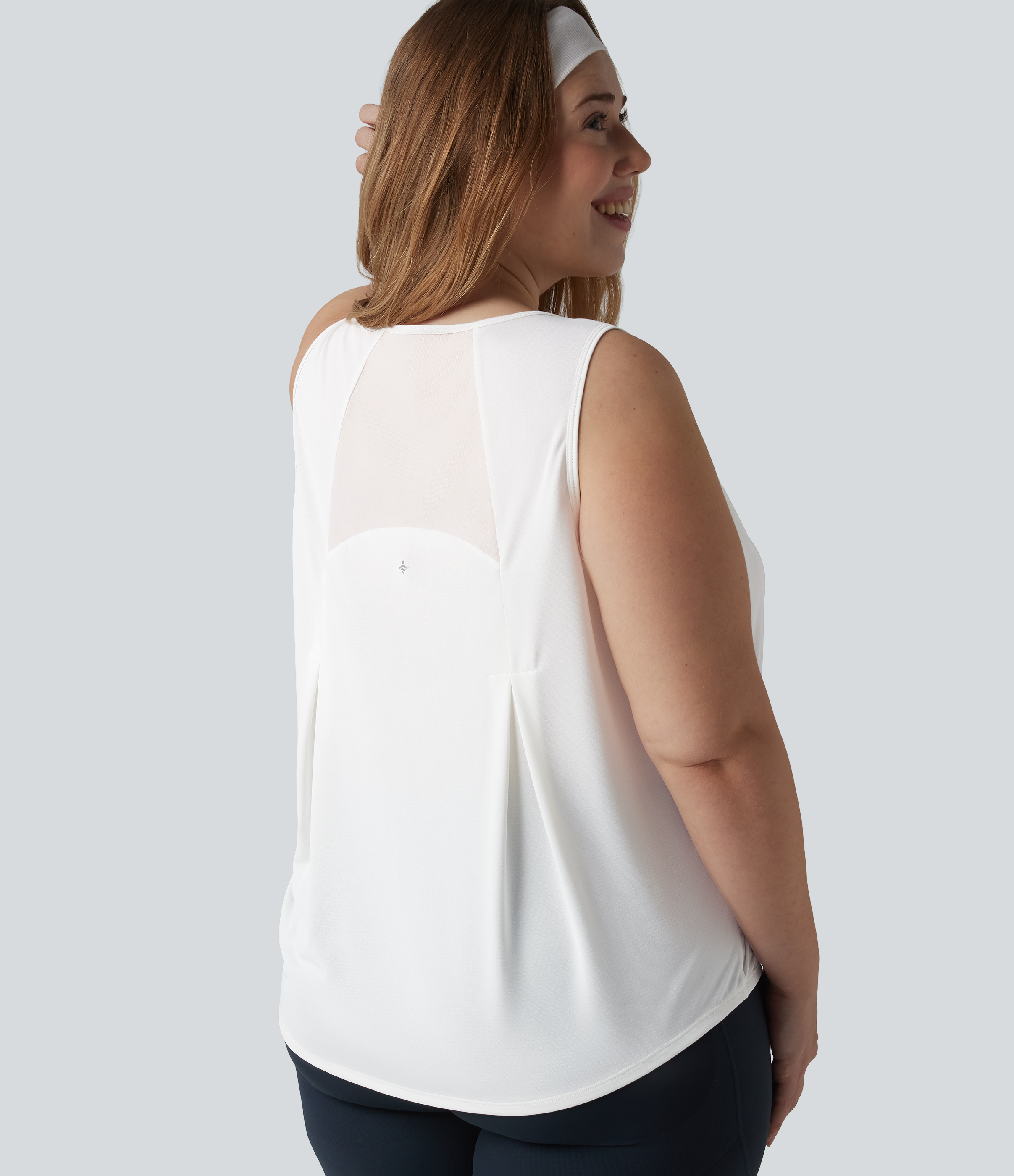 Plus Size Contrast Mesh Curved Hem Running Tank Top