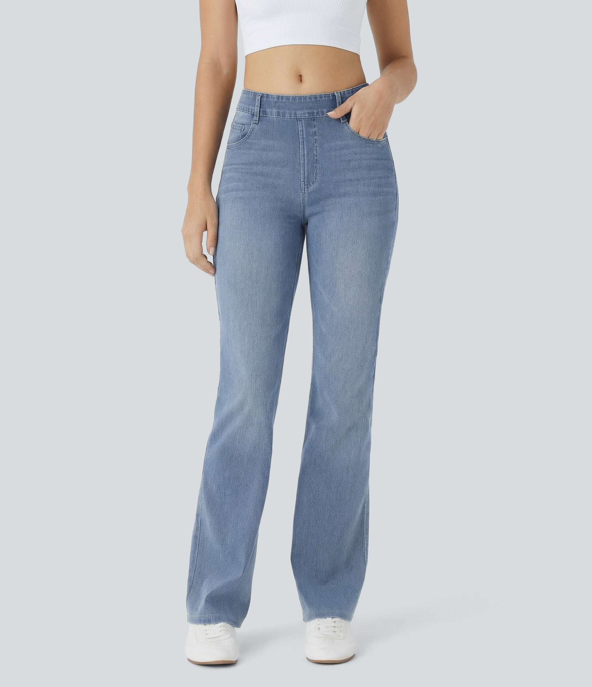 Halara Flex™ High Waisted Pockets Washed Casual Bootcut Jeans