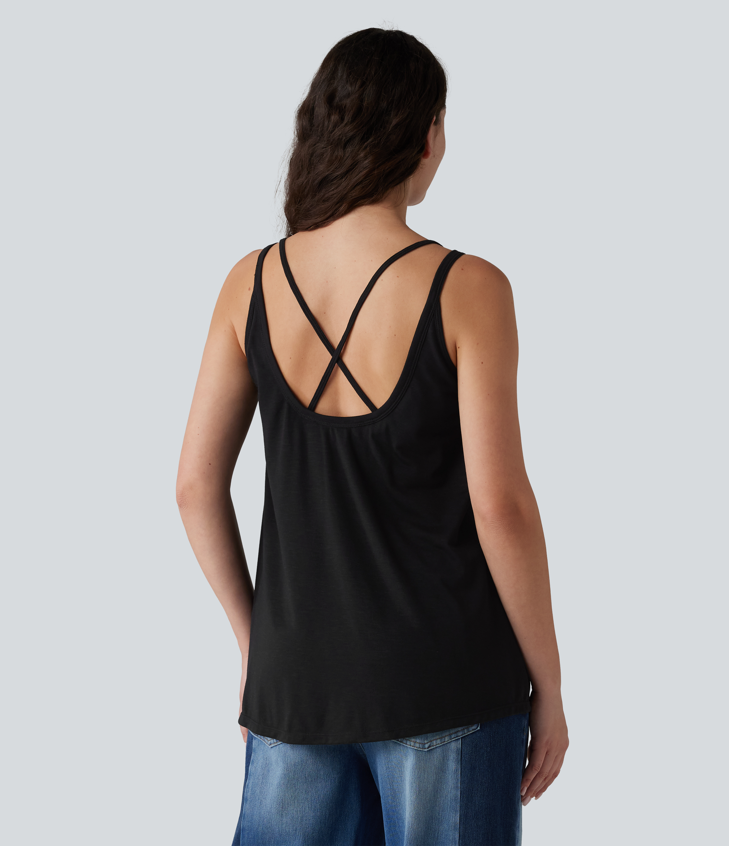 Noir Débardeur décontracté à encolure en U avec soutien-gorge intégré et coupe ample / 2