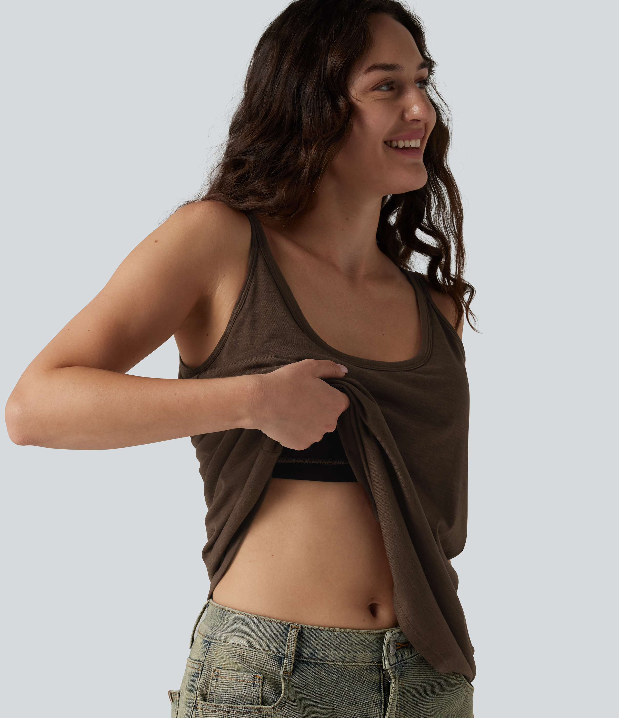 Débardeur décontracté à col en U et brassière intégrée