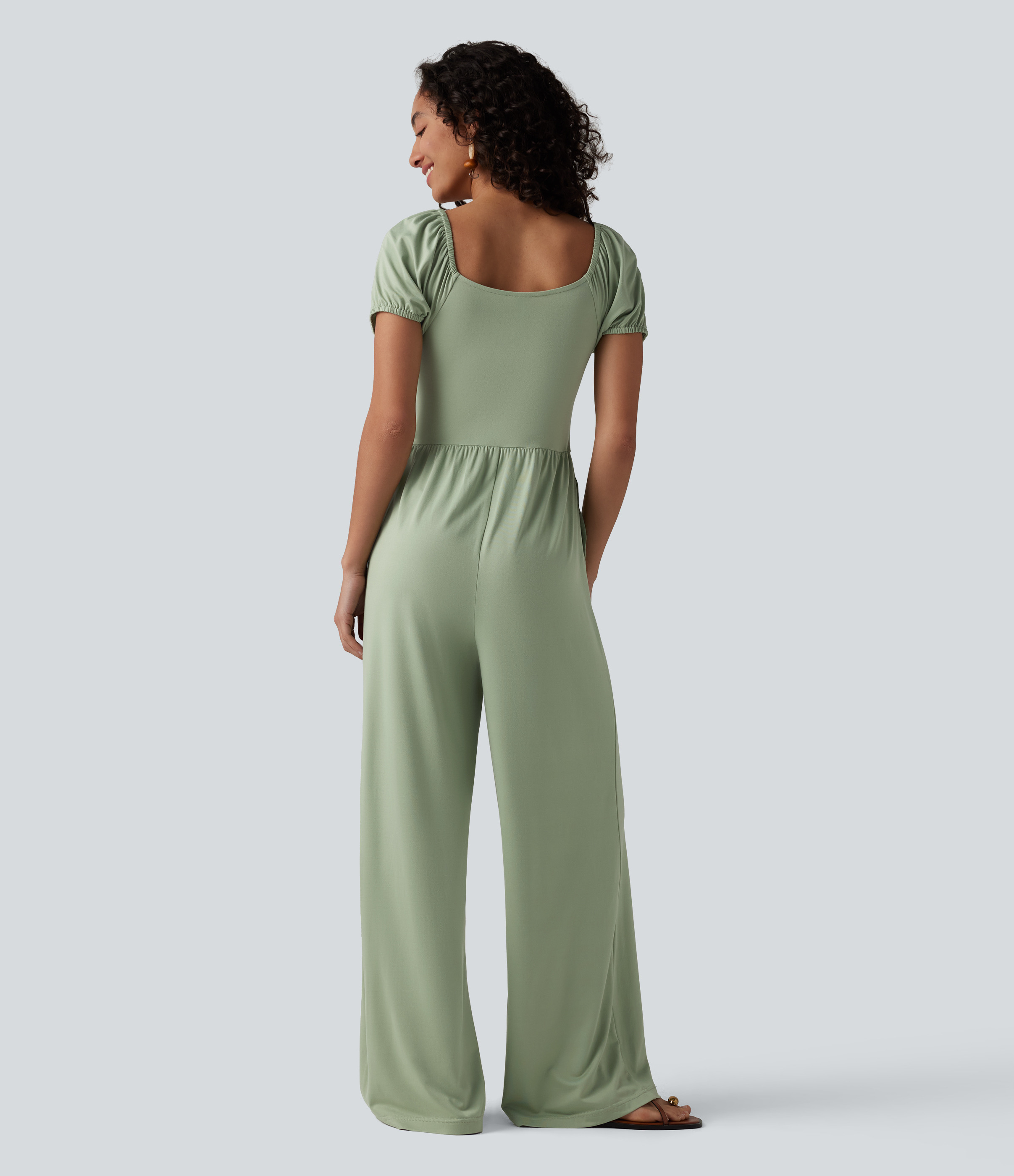 Iceberg Green Combinaison-pantalon corset à manches courtes bouffantes et col en V, avec coussinets non amovibles et poches / 2