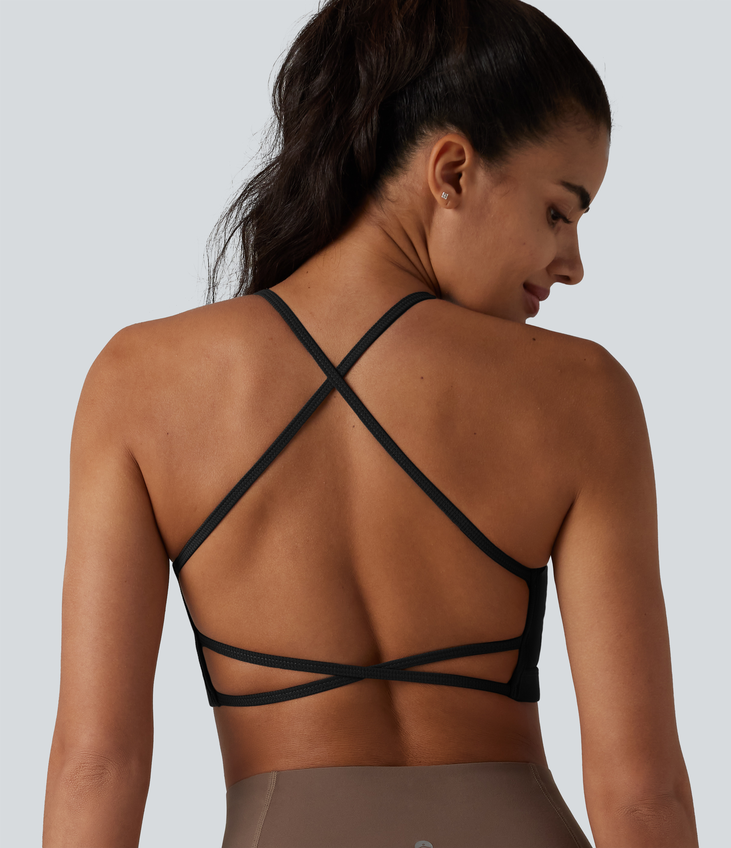 Ribbed Knit Low Support Crisscross Backless Built-in Bra Yoga Sports Bra