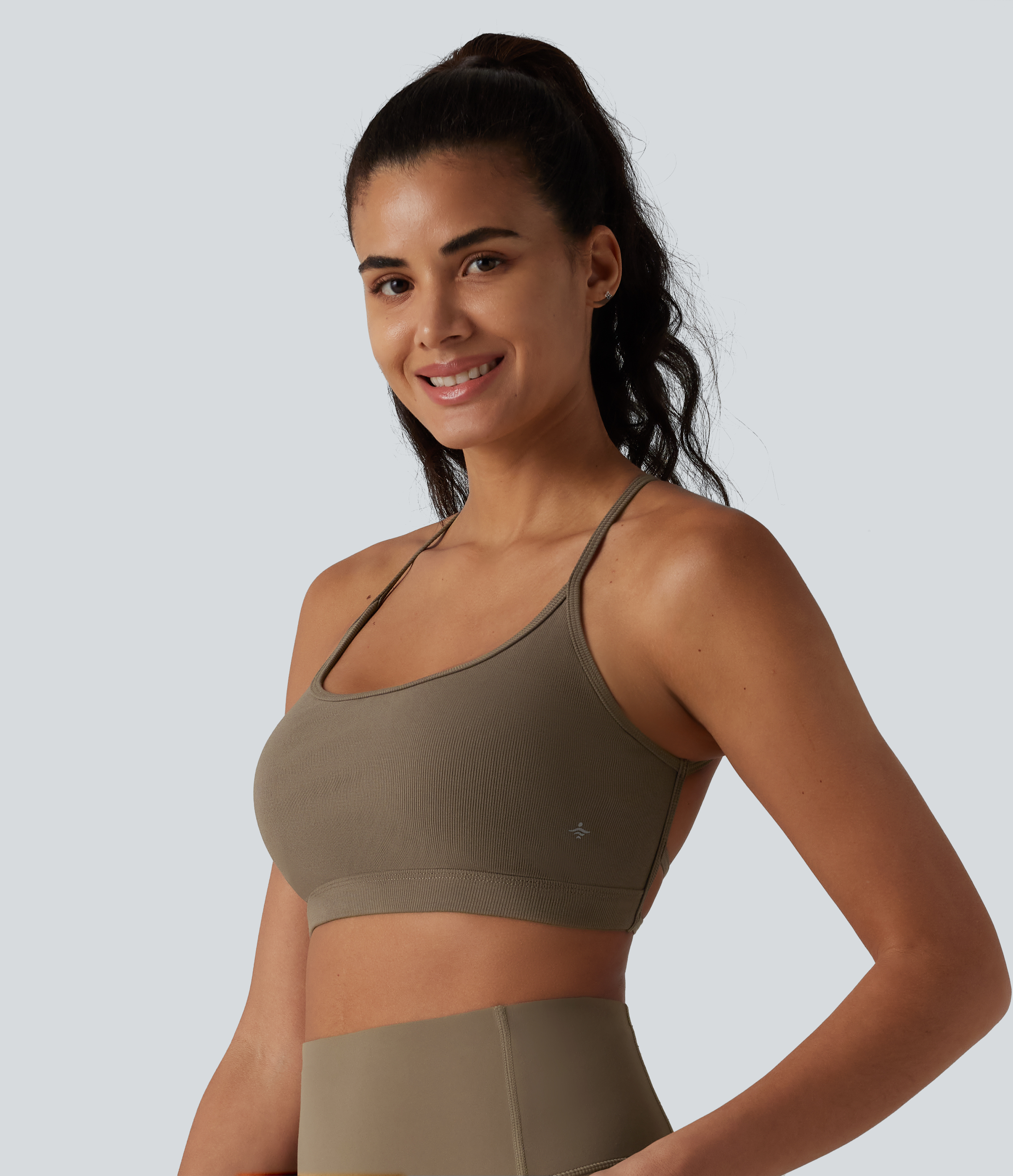 Women's Ribbed Knit Low Support Crisscross Backless Built-in Bra