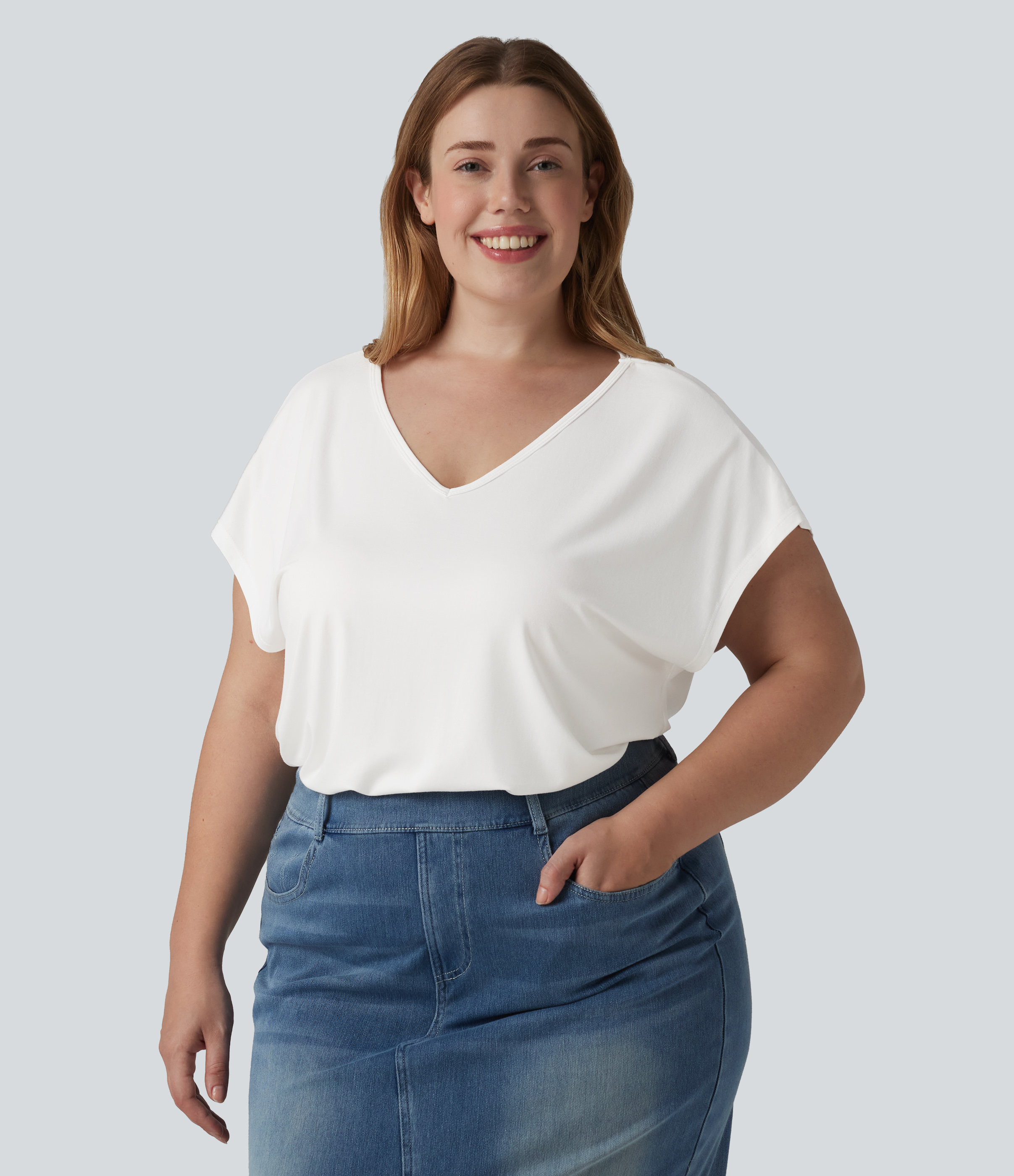 V-neck Short Sleeve Casual Plus Size T-Shirt