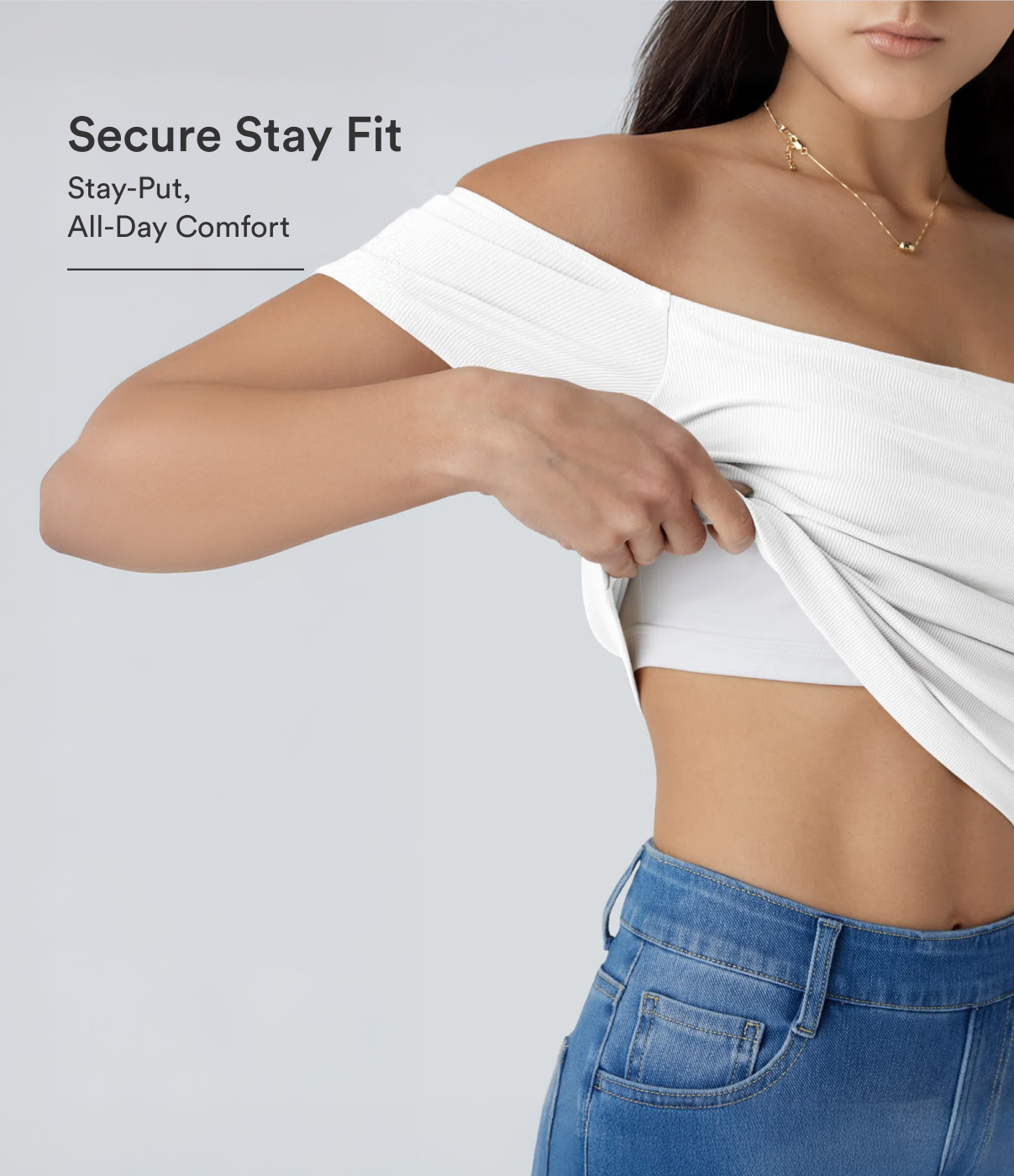 Ribbed Knit Off Shoulder Short Sleeve 2-in-1 Casual Top