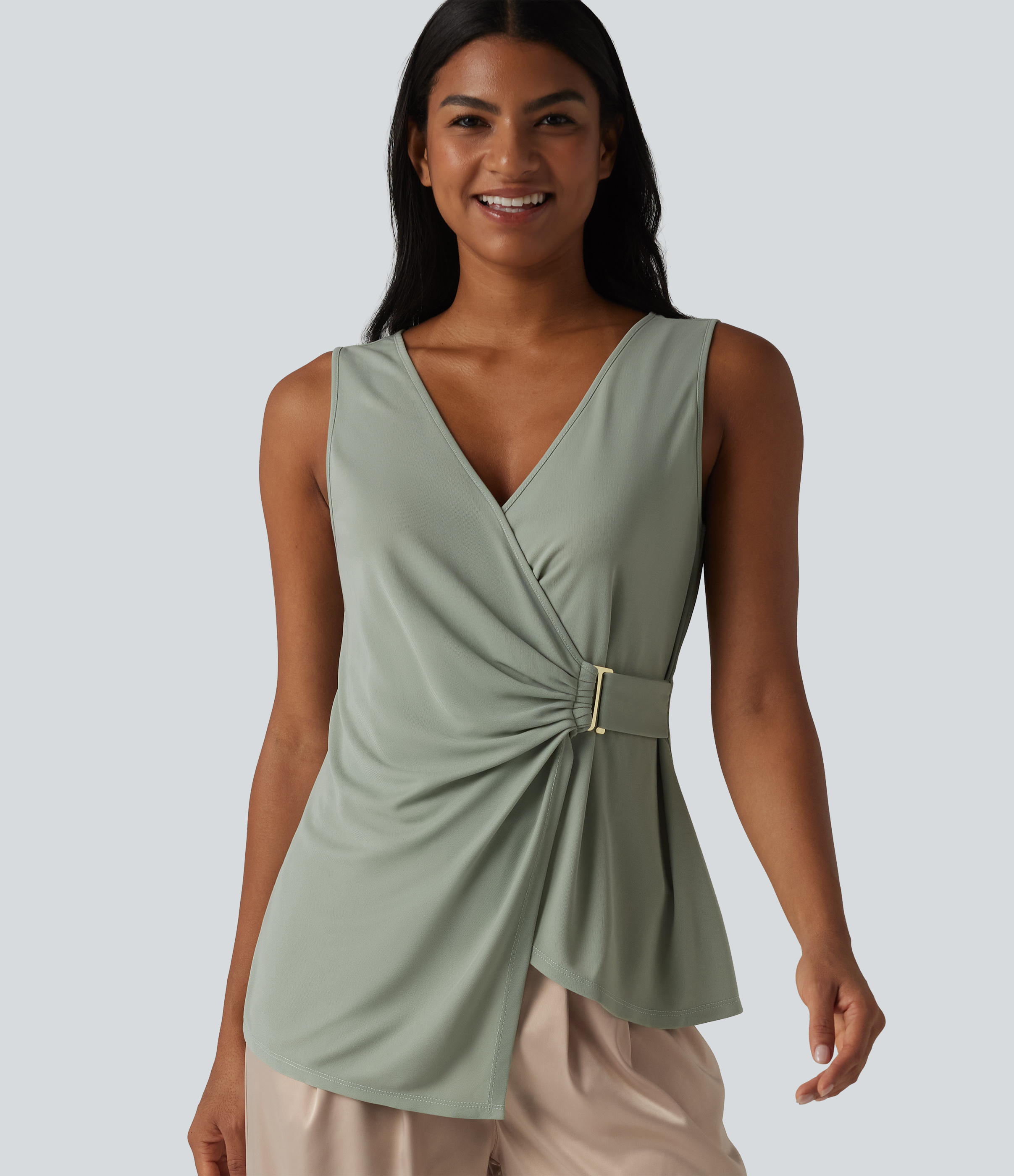 Chemise casual sans manches col V ourlet asymétrique