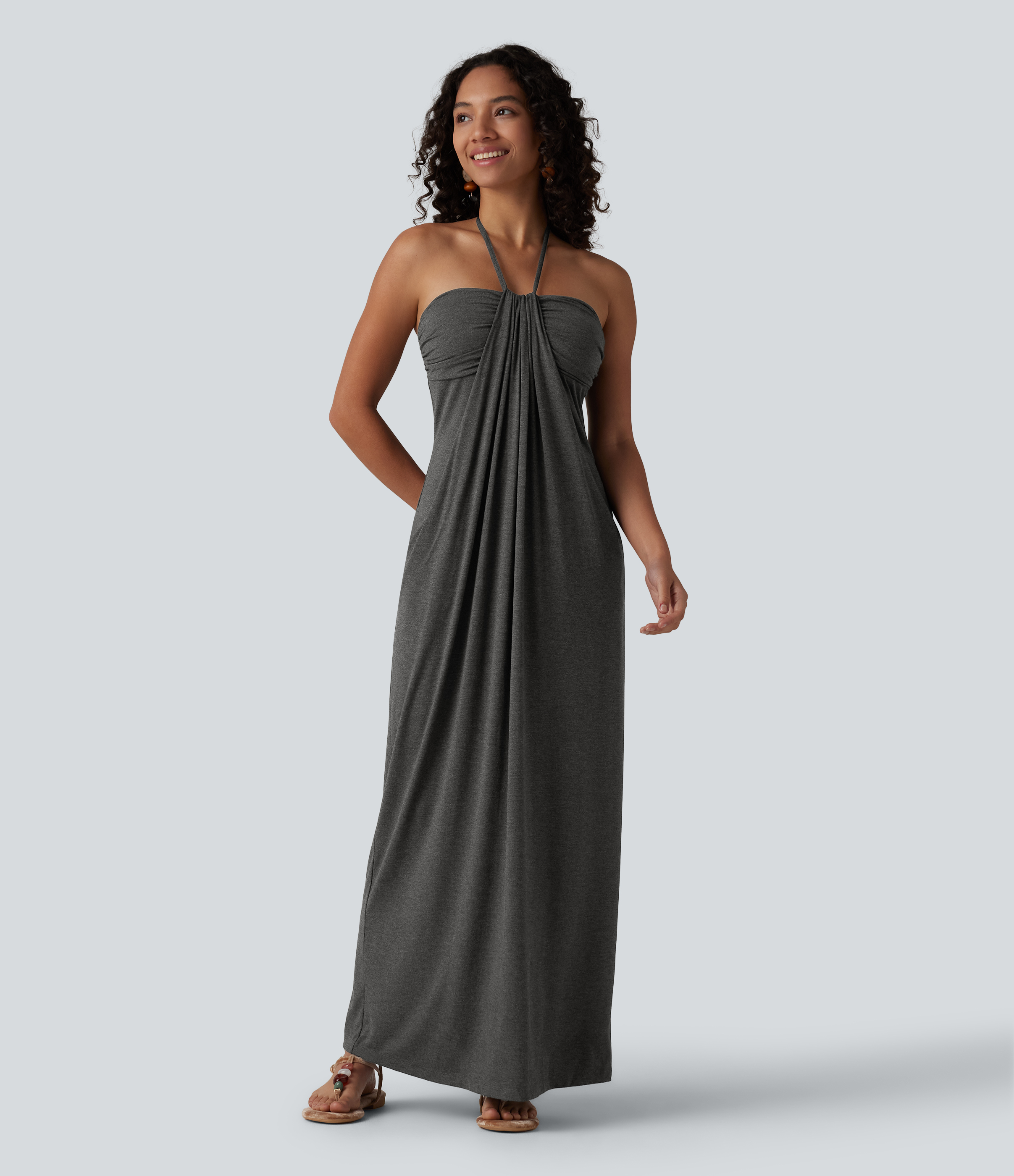 Robe longue dos nu à nouer avec soutien-gorge intégré et poches