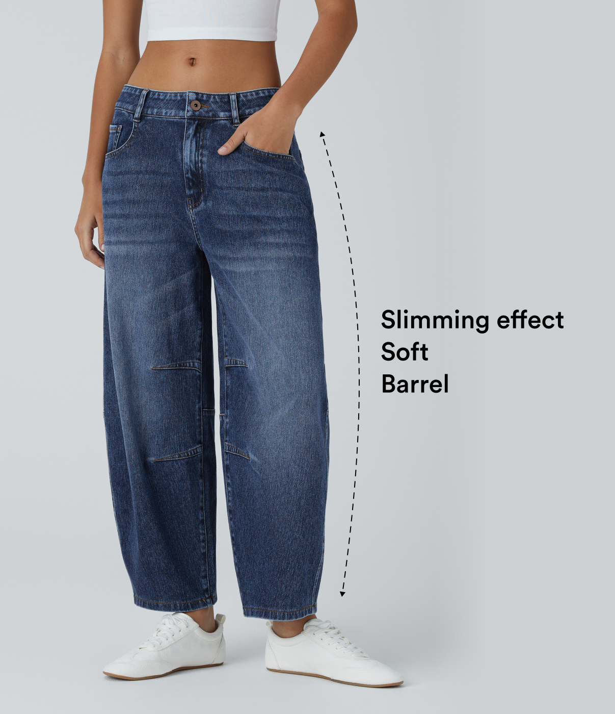 Halara Flex™ Low Rise Zipper Pockets Barrel Leg Casual Jeans