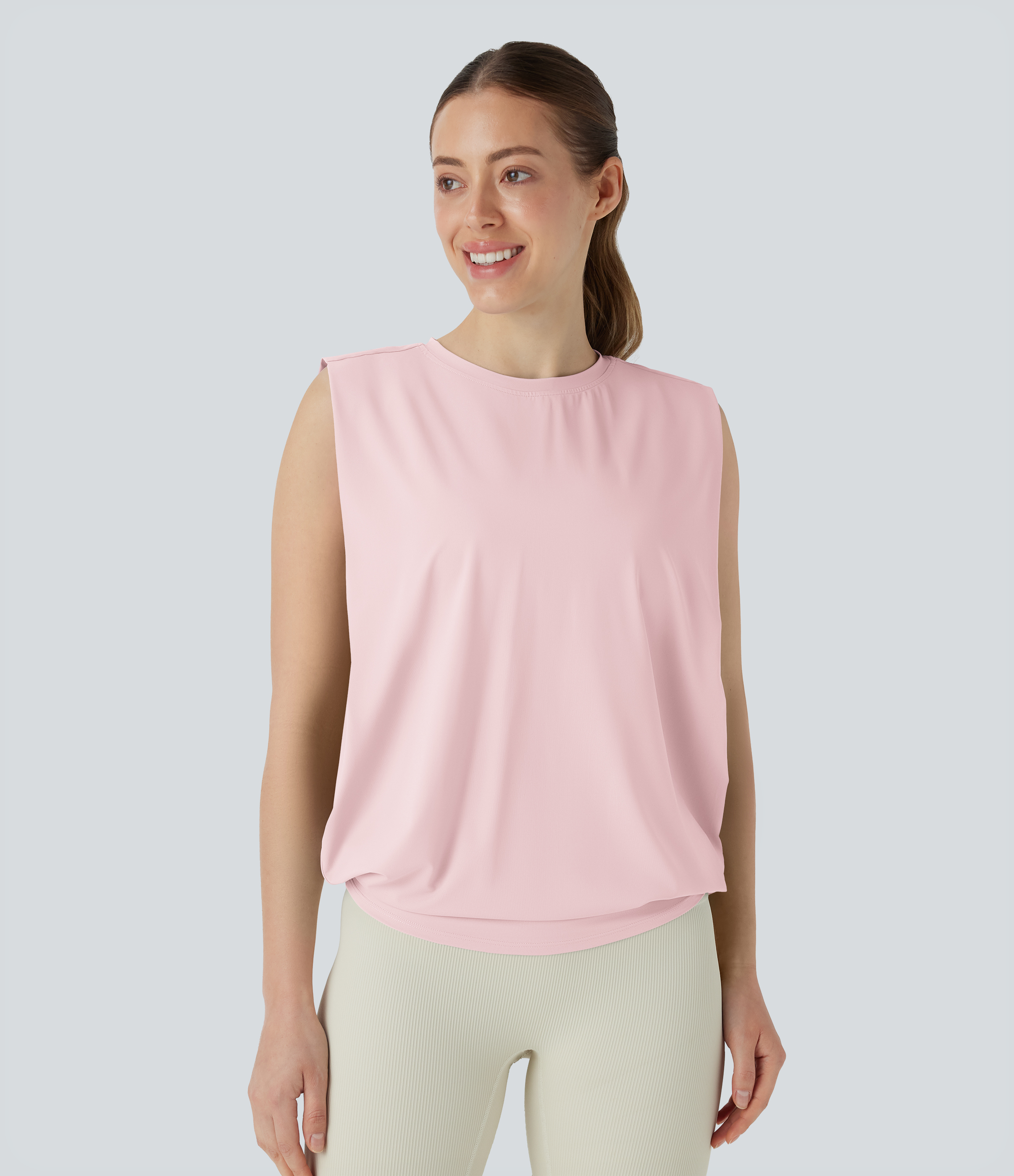 Top de Yoga de Cuello Redondo con Fruncido y Tacto Fresco-UPF50+