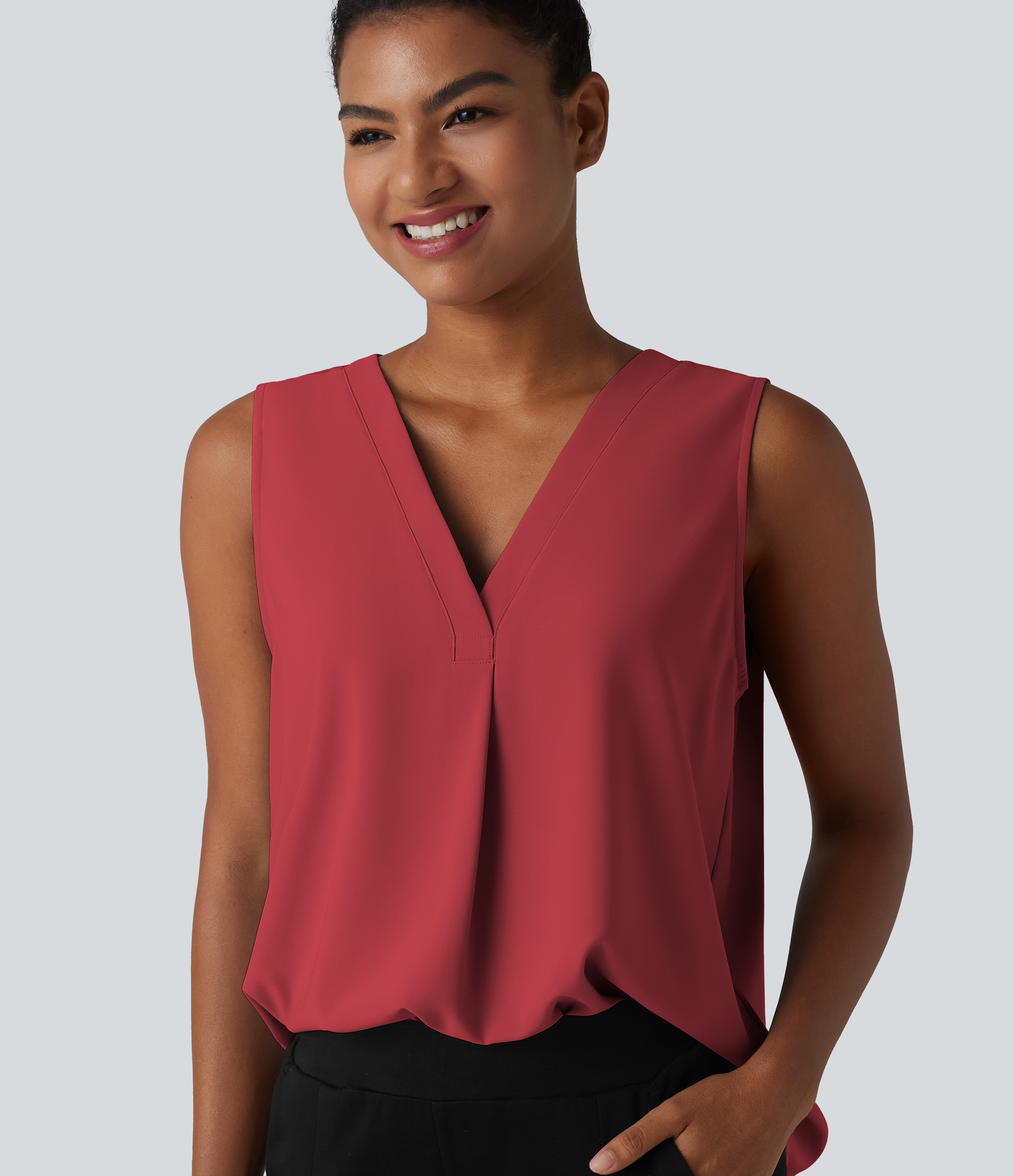 Chemisier de travail oversize sans manches col en V infroissable