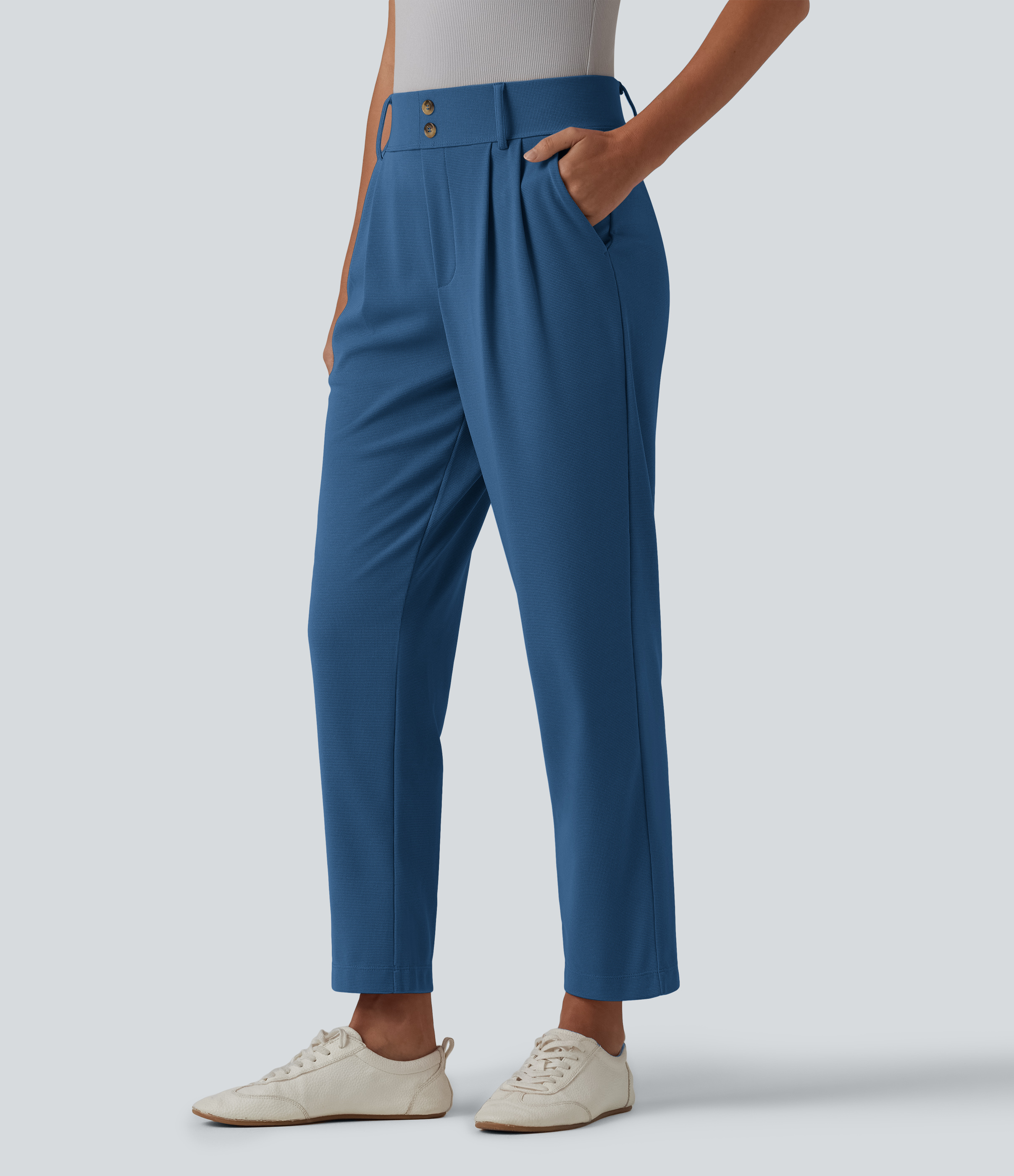 Halara Flex™ - Schmal zulaufende Bürohose mit hohem Bund, Seitentaschen und Waffelstoff