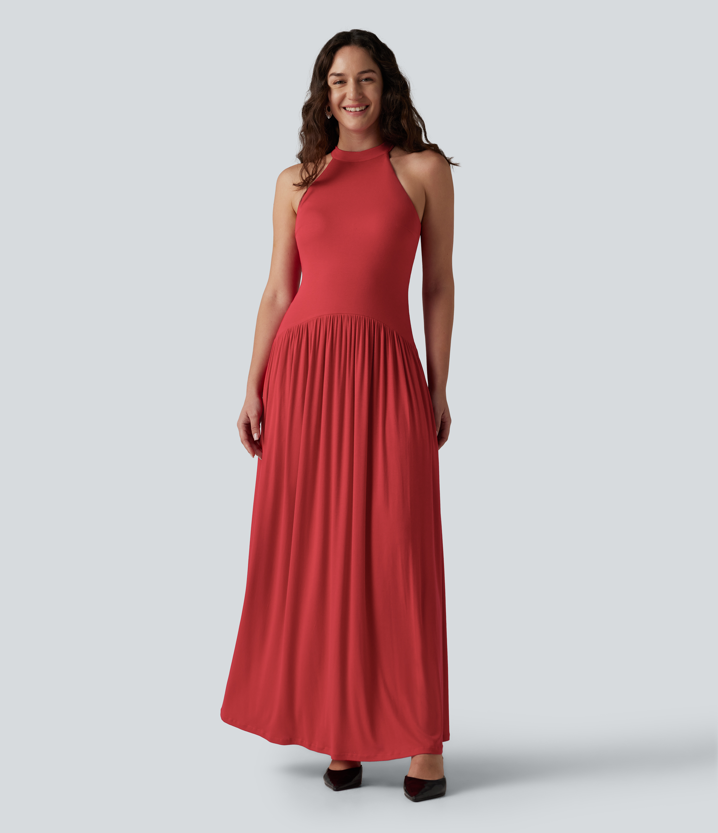 Ribbed Racerback Built-in Bra Maxi Dress with Pockets