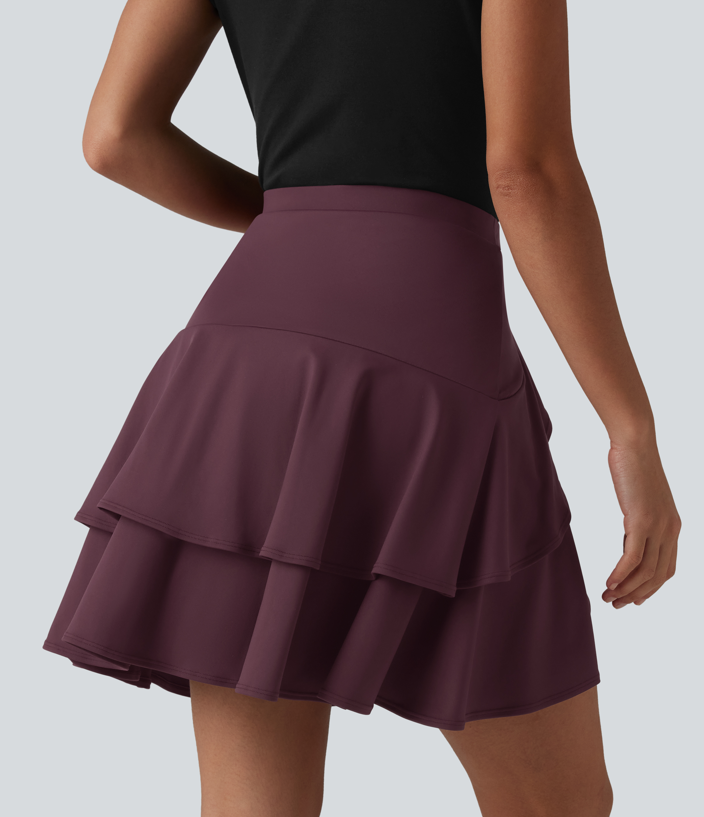 Fig SoftlyZero™ Airy High Waisted Tiered Ruffle Hem 2-in-1 InstantCool Longer Mini Casual Skirt with Pocket / 2