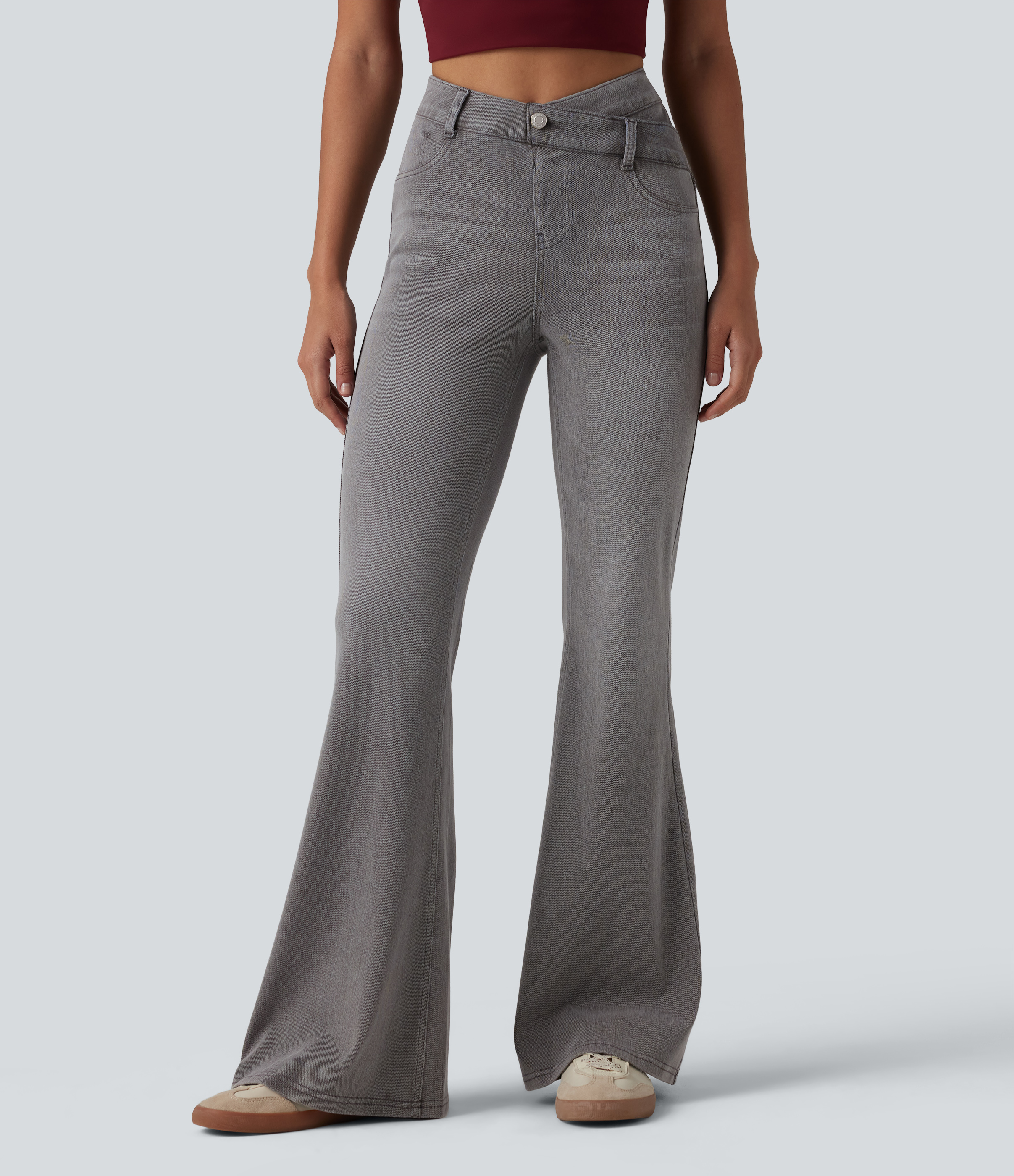 Halara Flex™ High Waisted Crossover Tummy Control Bootcut Casual Jeans with Pockets