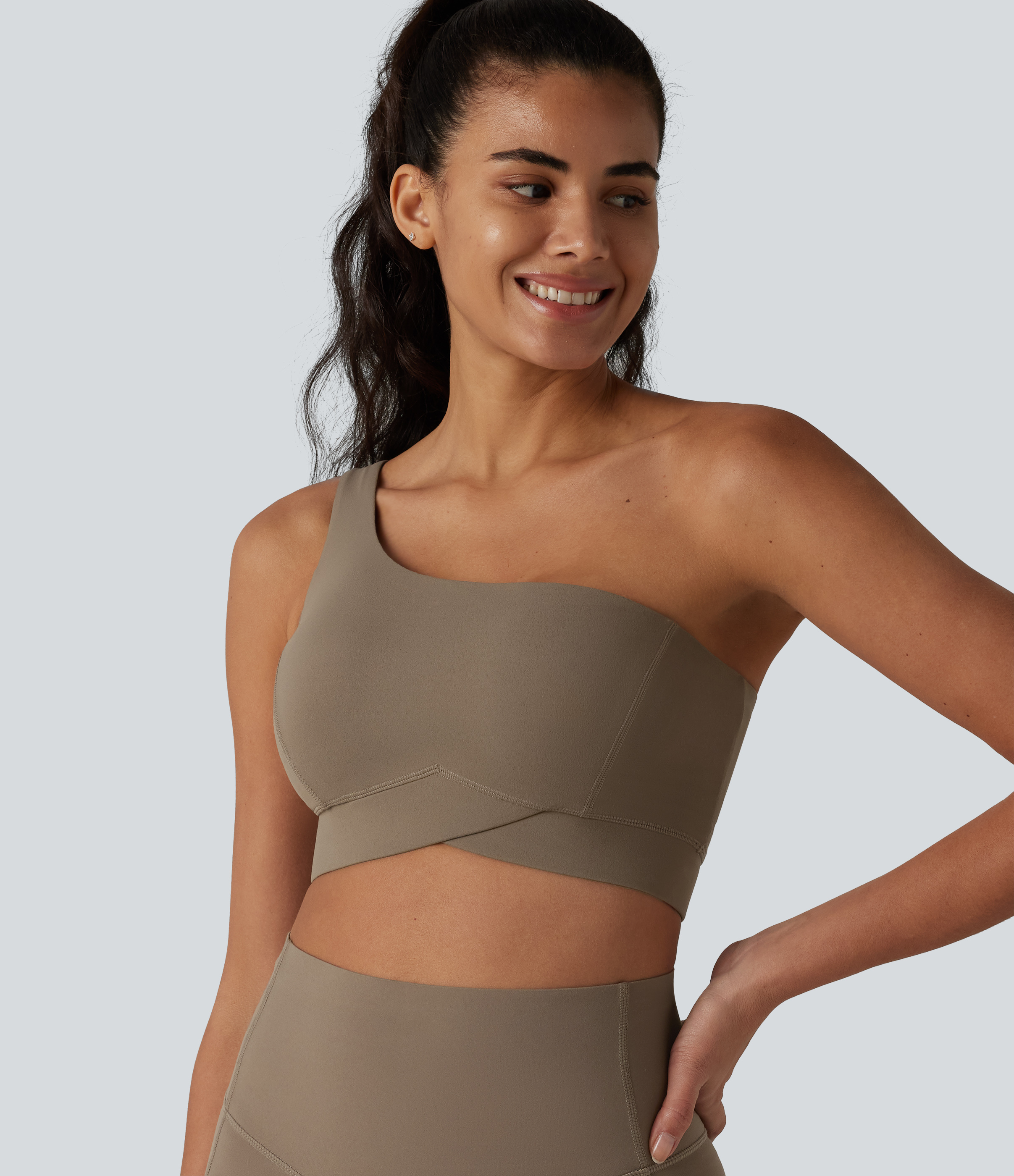 Halara UltraSculpt™ Low Support One-Shoulder Crossover Hem Built-in Bra Yoga Sports Bra