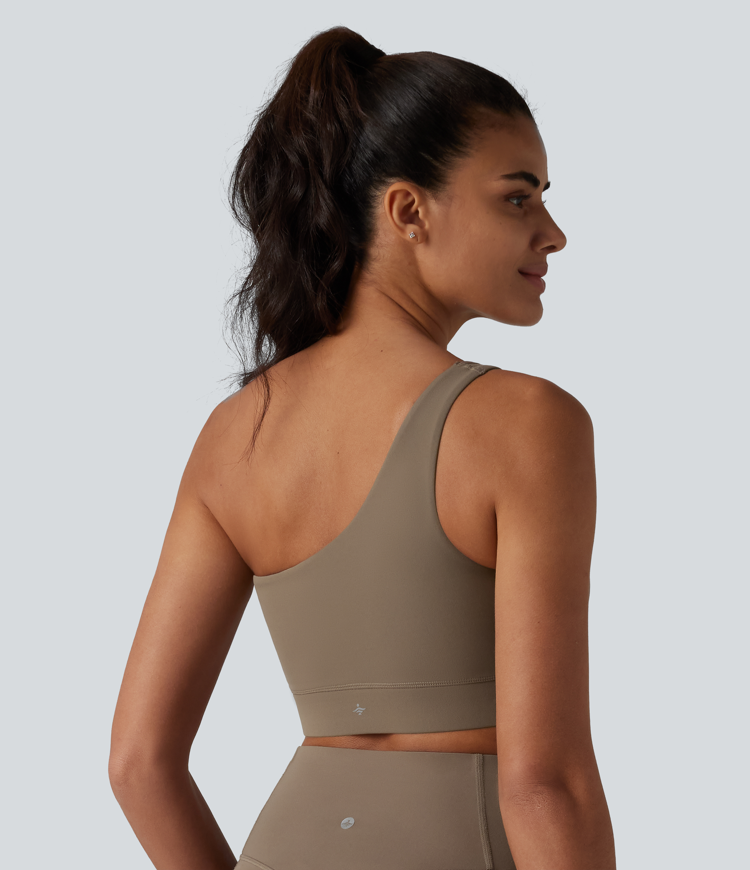 Dawn Brown Halara UltraSculpt™ Low Support One-Shoulder Crossover Hem Built-in Bra Yoga Sports Bra / 2