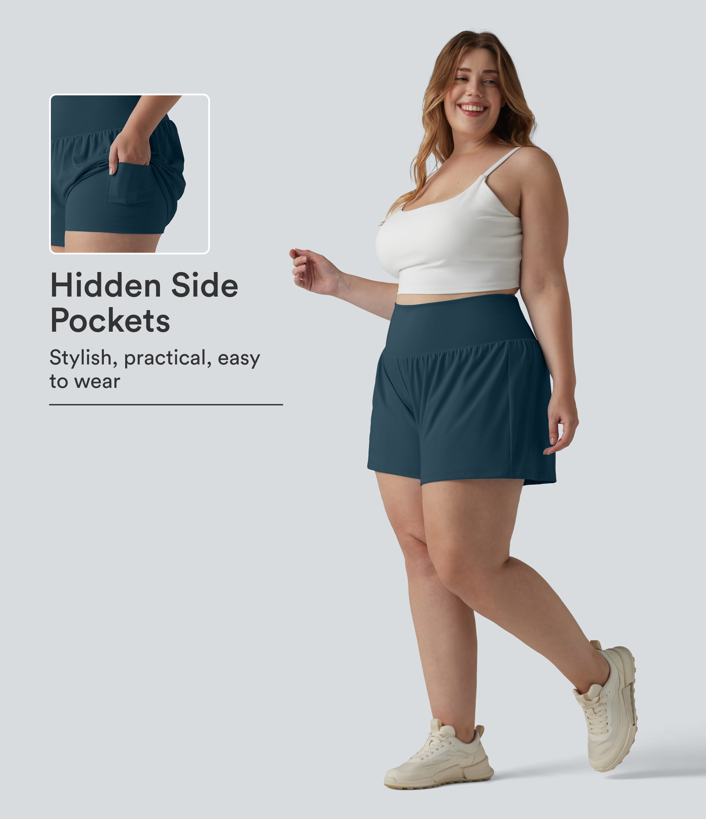 Super High Waisted Pocket & Pocket 2-in-1 Yoga Plus Size Shorts 4''-Longer Length