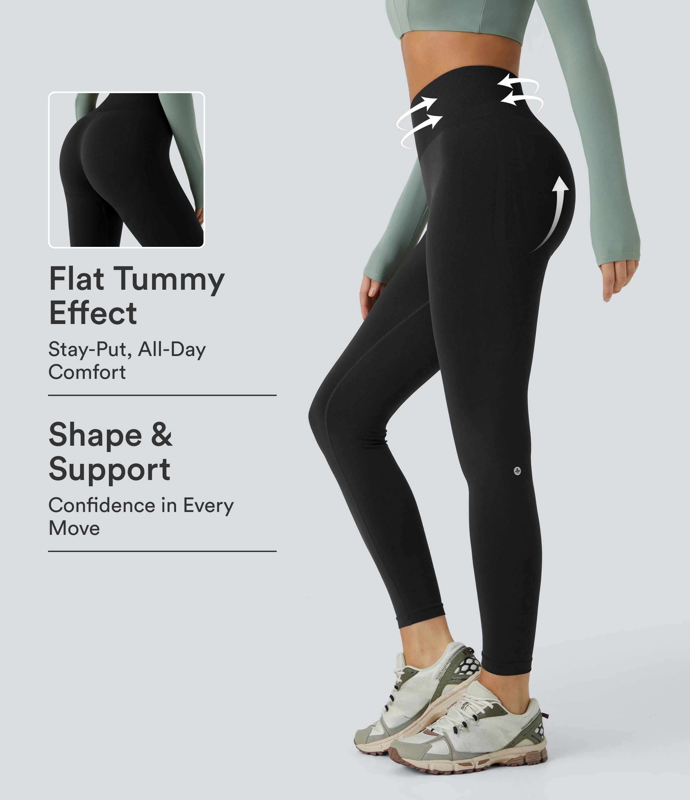 OneForm Seamless Flow Mid Rise Tummy Control Butt Lifting Yoga Leggings