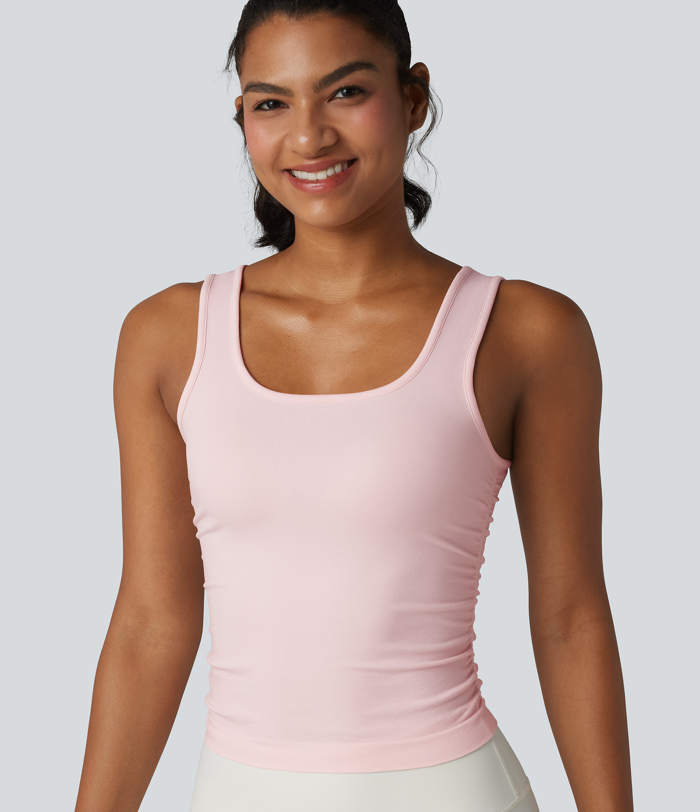 OneForm Seamless Flow Square Neck Ruched Yoga Tank Top