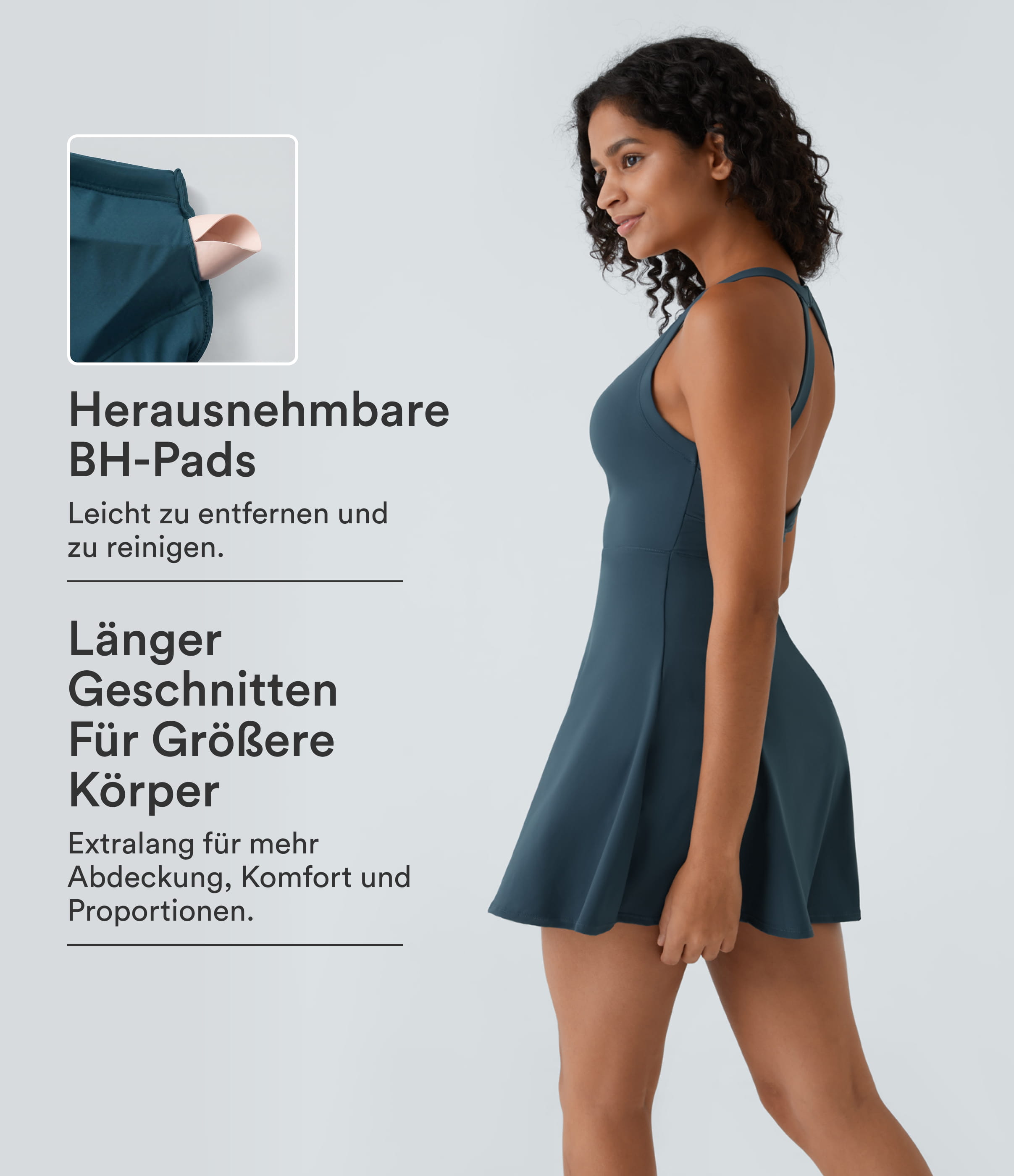 Rückenfreies, 2-in-1-Mini-Barre-Ballett-Tanzkleid mit Rundhalsausschnitt-längere Länge