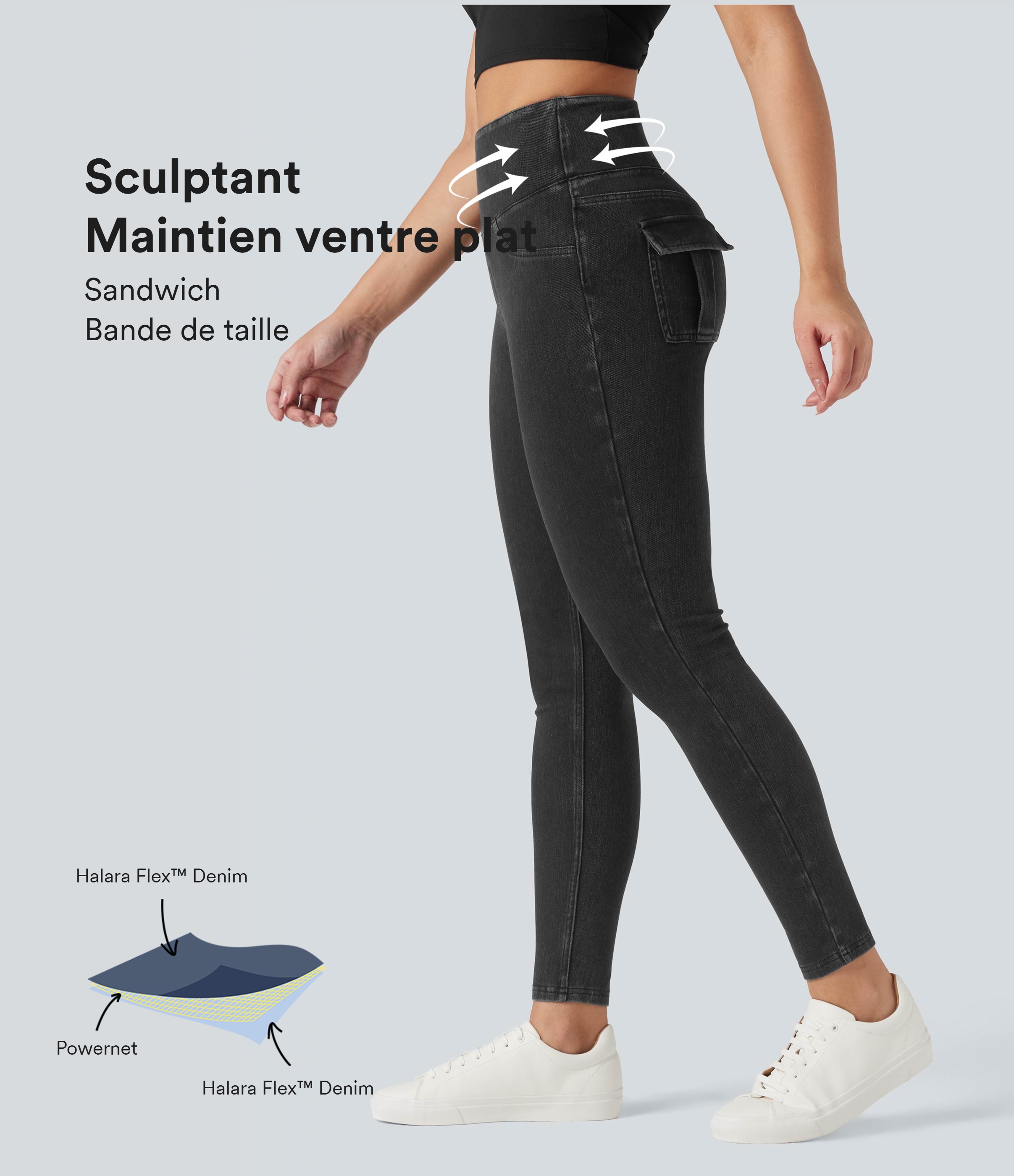 Legging décontracté gainant taille haute effet denim avec poches Halara Flex™