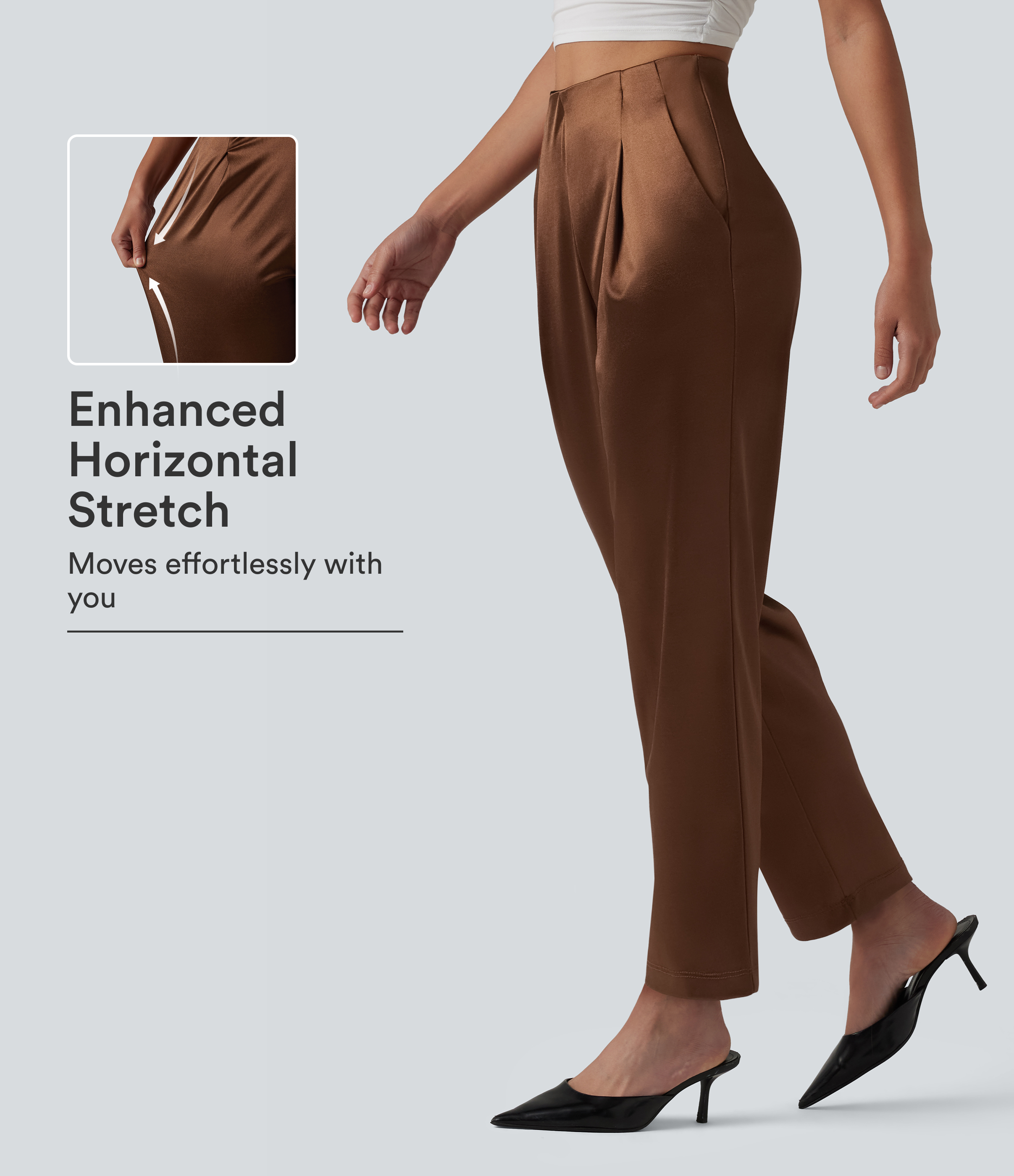 High Waisted Satin Work Tapered Pants with Pockets