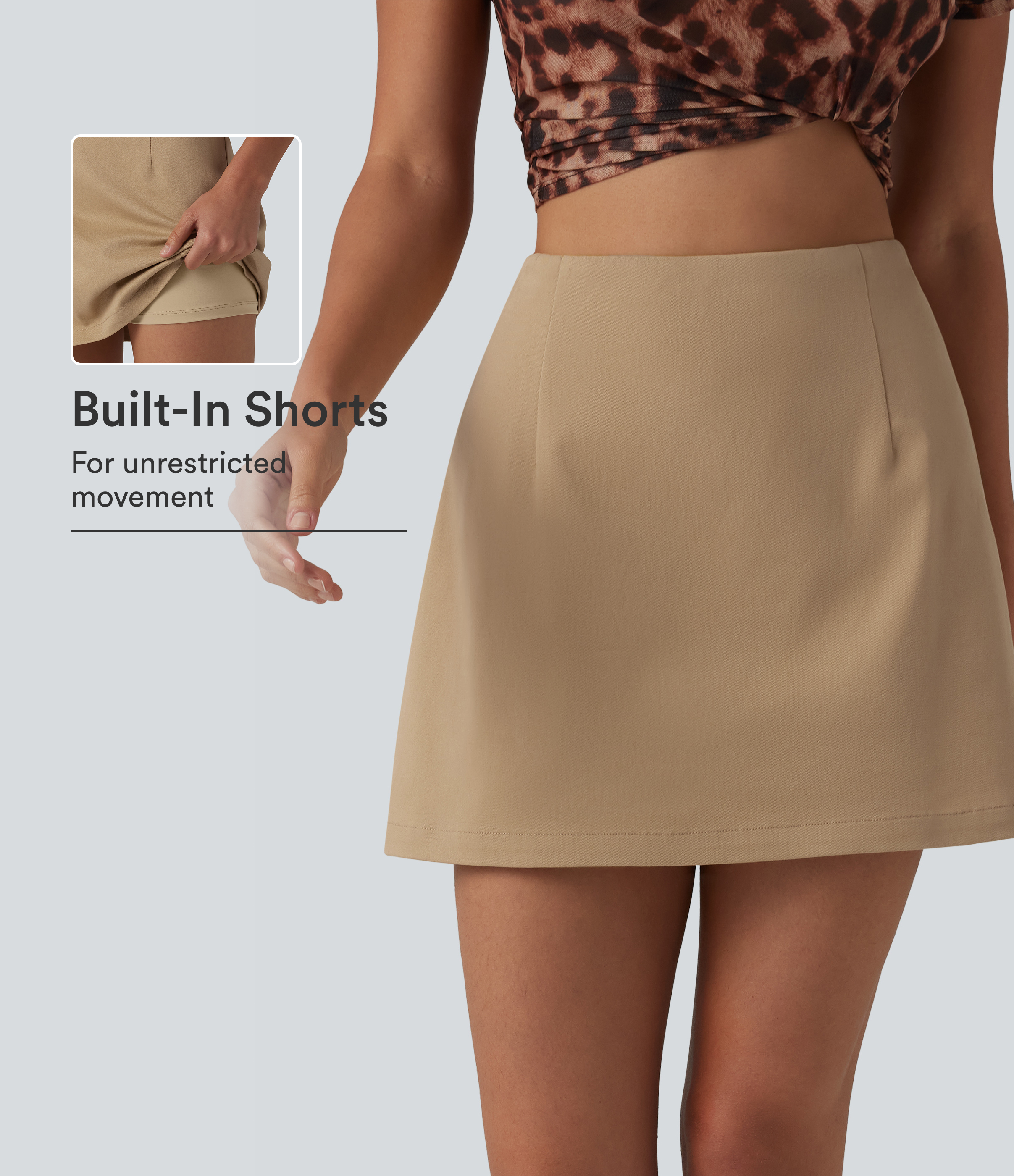 Jupe chino décontractée en coton 2 en 1 à taille haute et fermeture éclair invisible