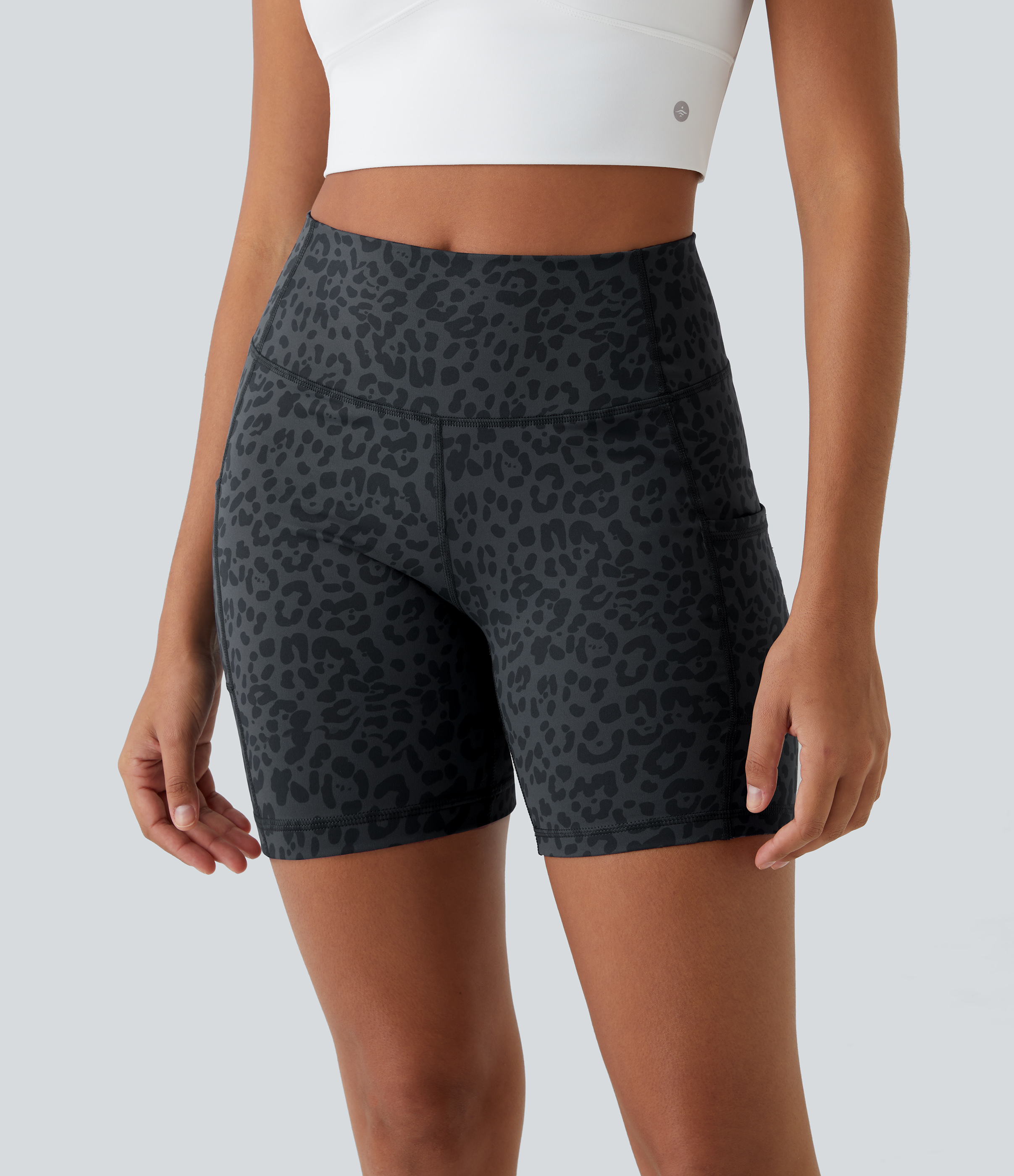 Grey Blue Pantalones cortos ciclistas correr bolsillo lateral tiro alto / 2