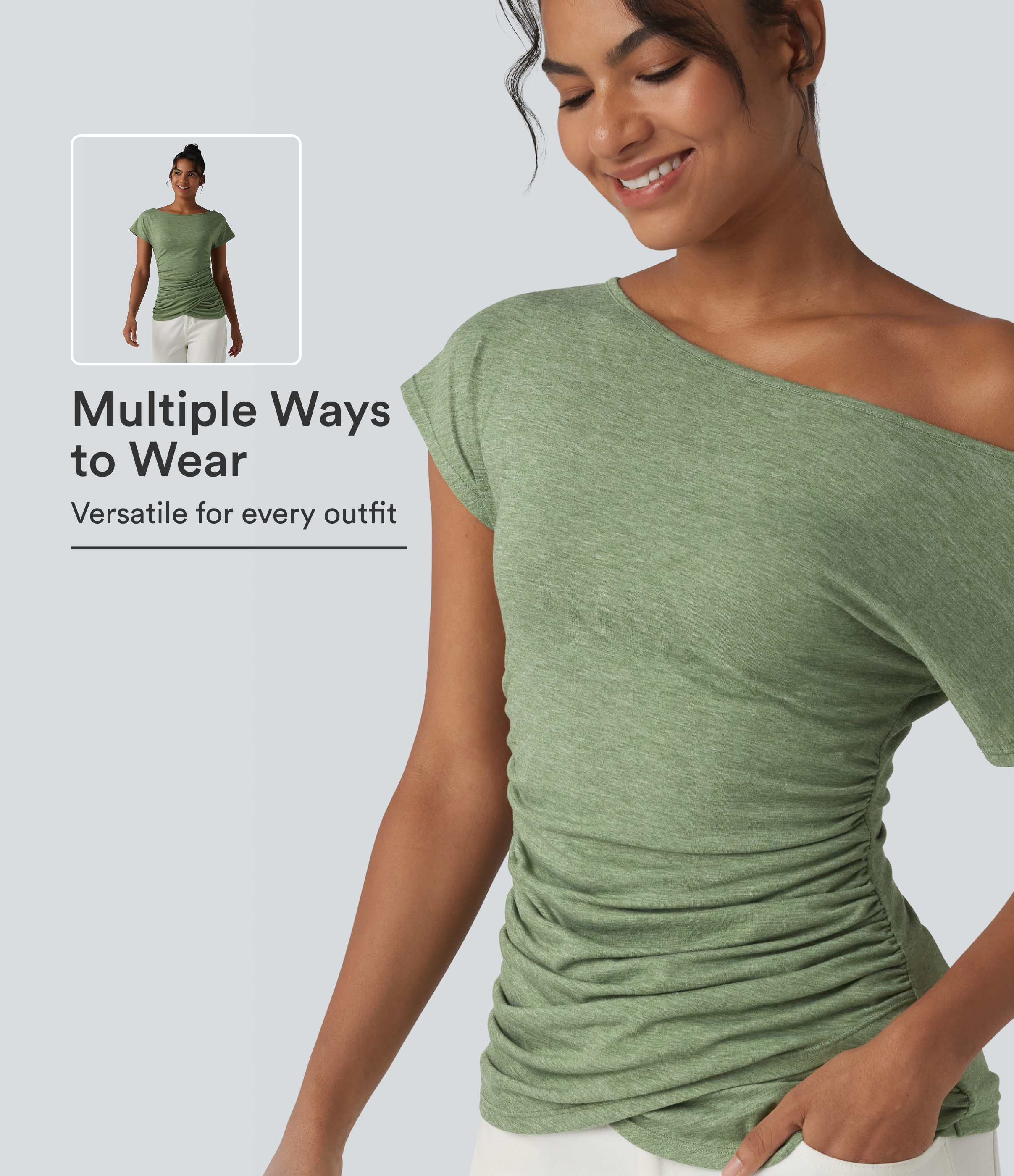 Haut décontracté à une épaule et manches courtes froncées